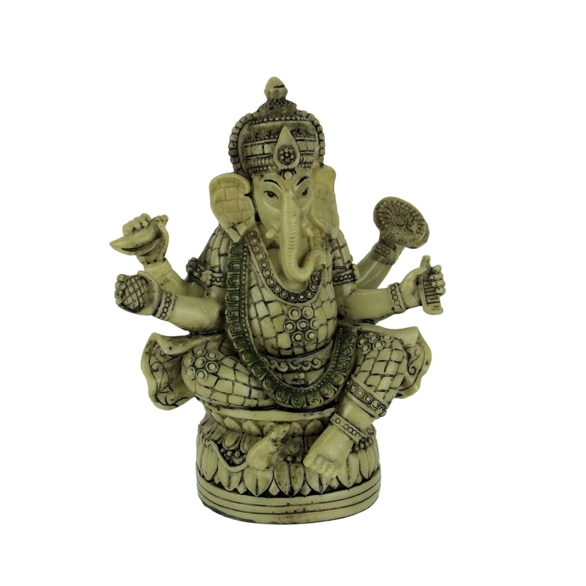 Lord Ganesha Sitting On Lotus Flower Holding Sacred Objects Statue 7 X 5.5 X 2.5 Inches