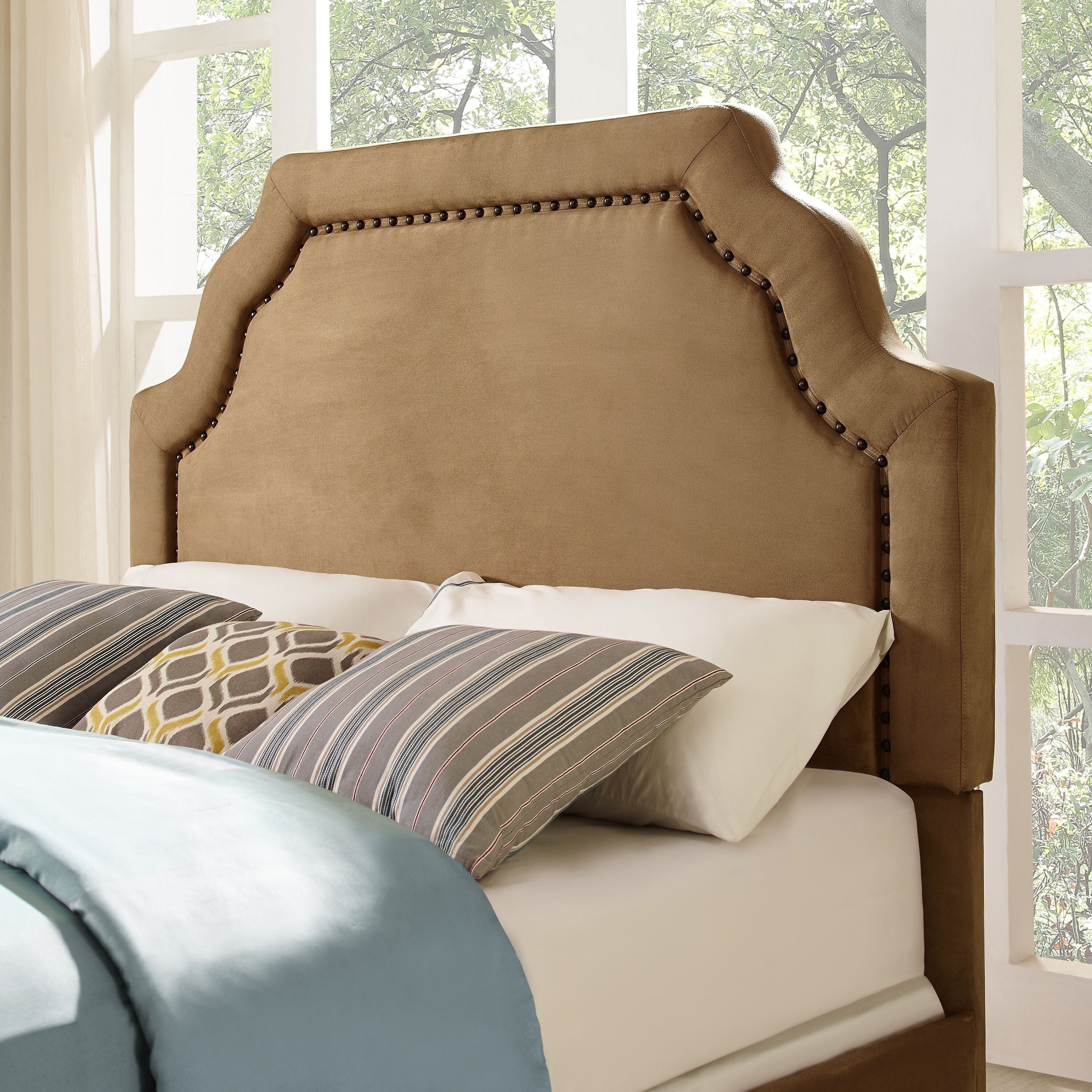 Loren Keystone Upholstered King Cal King Headboard In Camel Microfiber