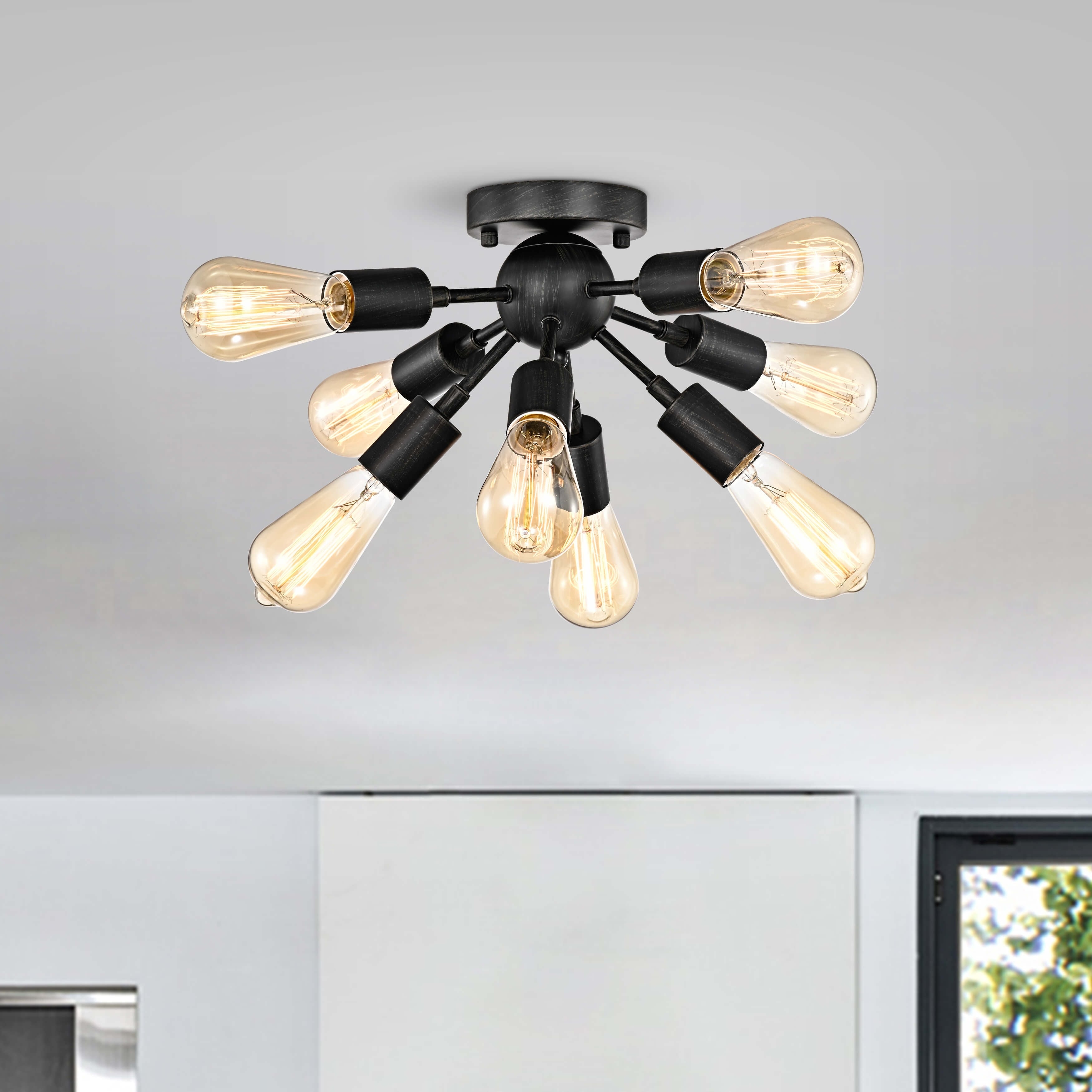 Lorena 22 1 5 Sputnik Antique Black 8 Light Industrial Flush Mount