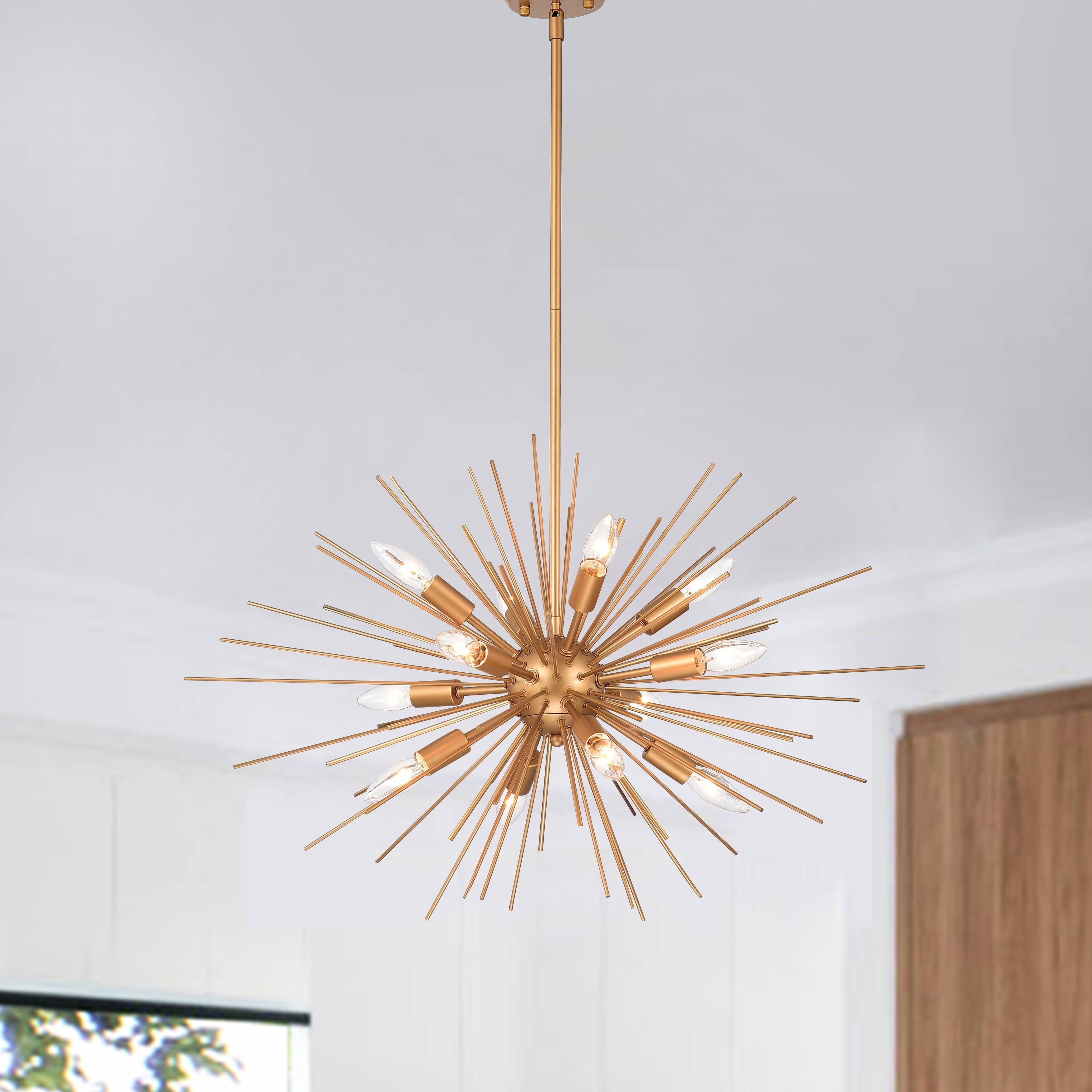 Lorena 12 Light Gold Sputnik Chandelier With Crystal And Slender Rods