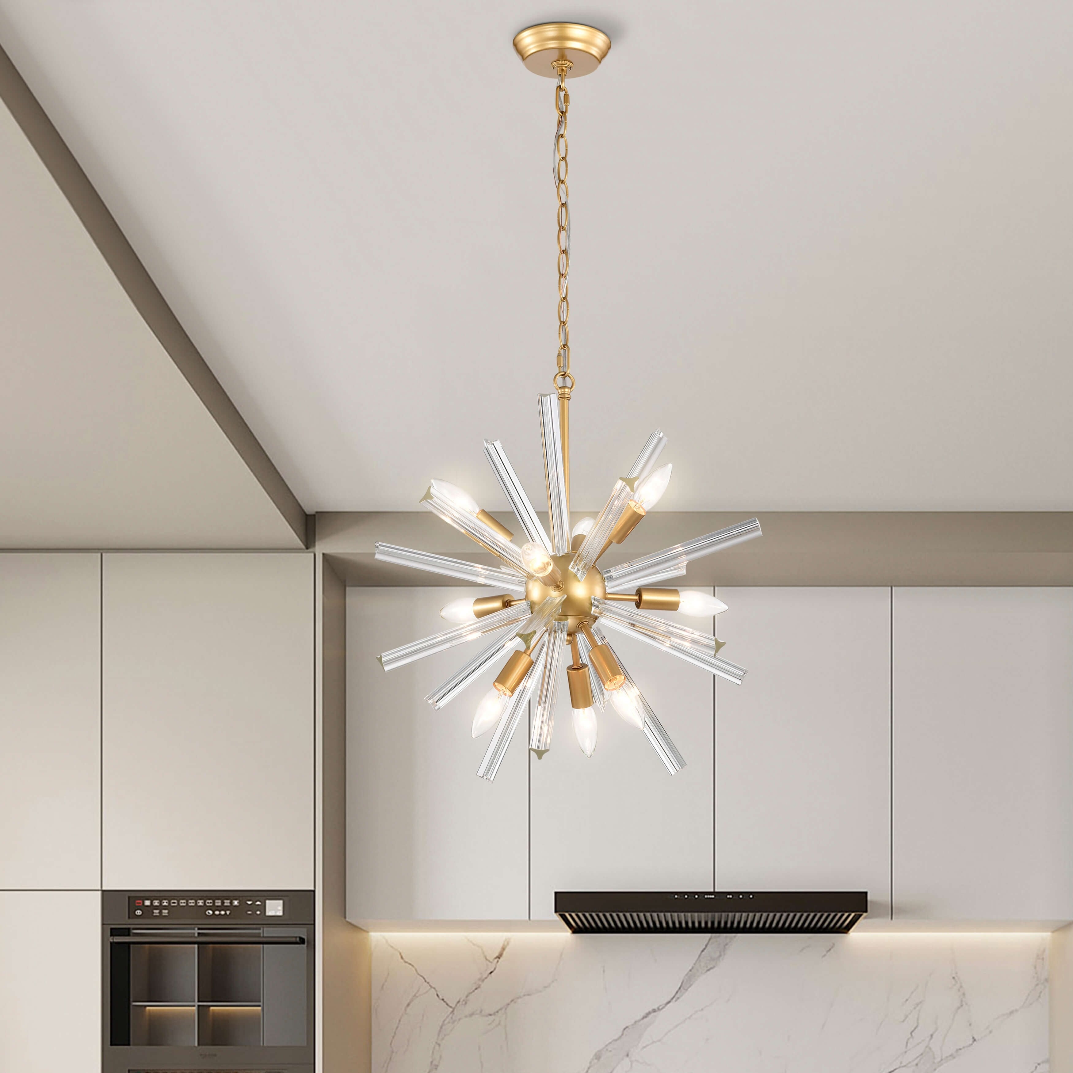 Lorena Champaign Gold 9 Light Clear Glass Bar Sputnik Chandelier