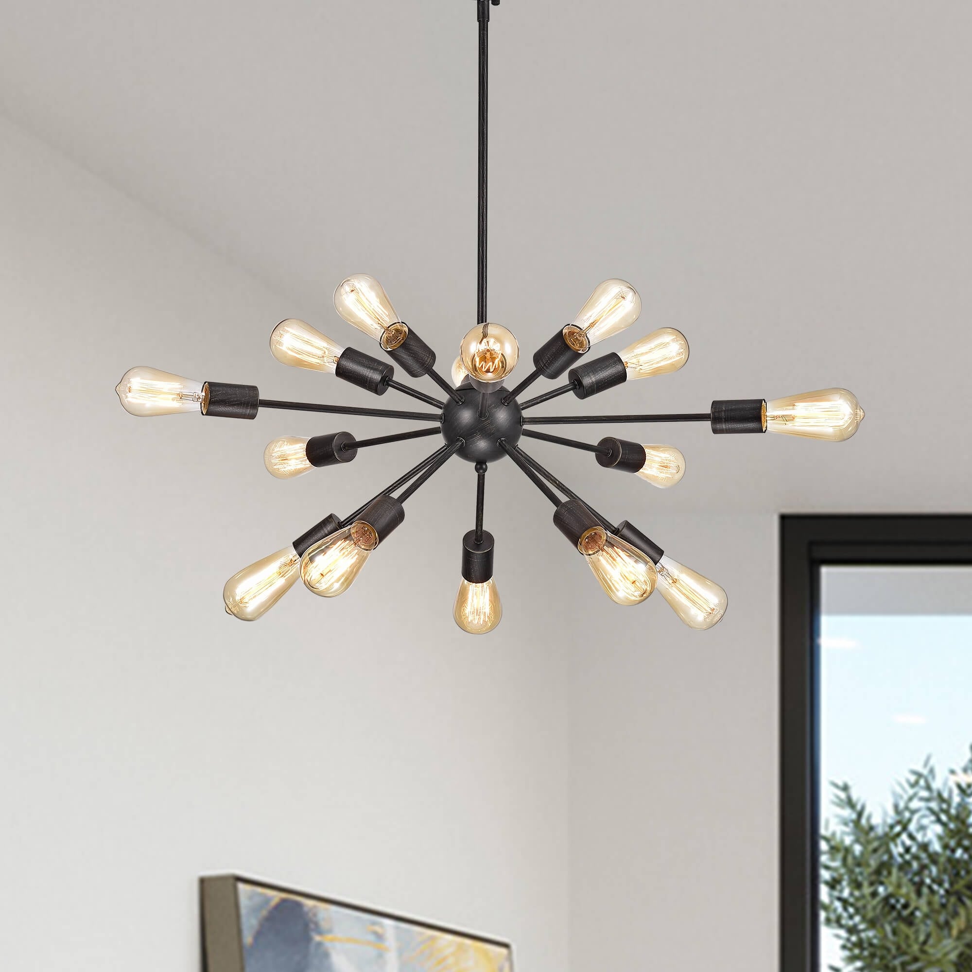 Lorena Sputnik Antique Black 15 Light Industrial Pendant Chandelier