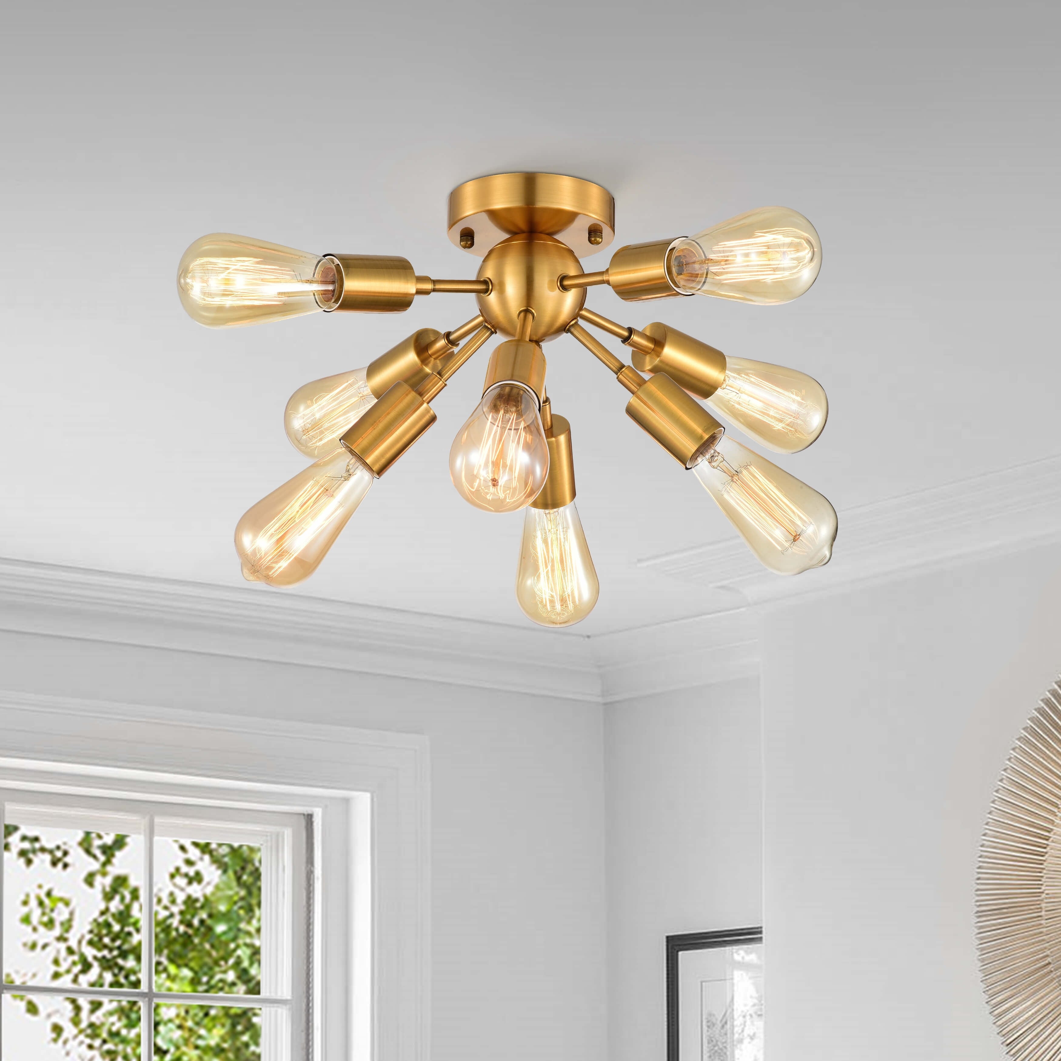 Lorena Sputnik Metallic Gold 8 Light Industrial Flush Mount N A