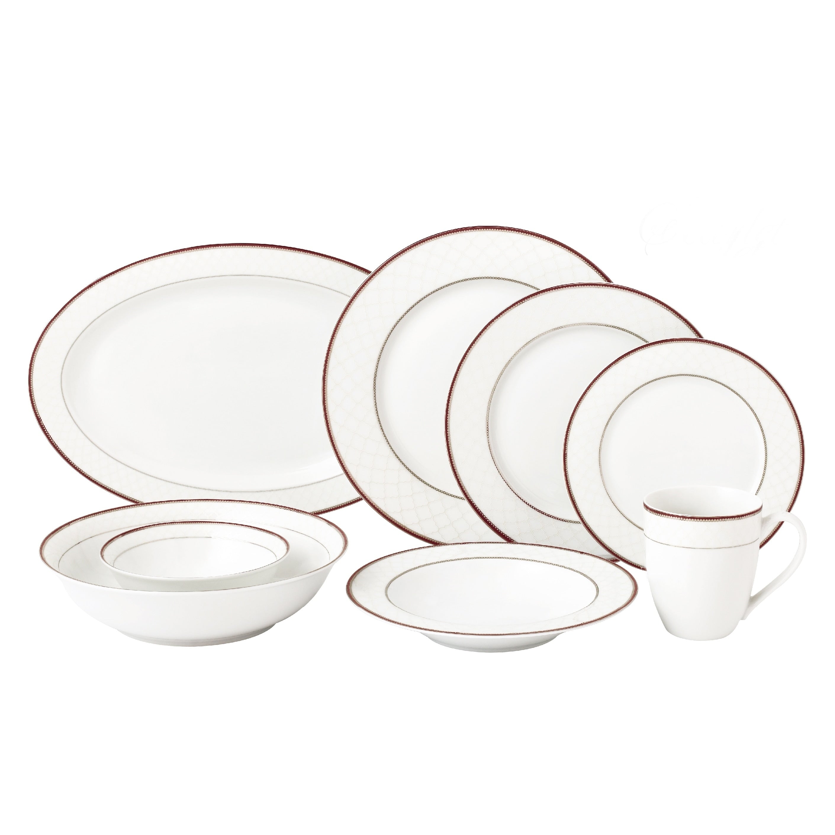Lorren Home 50 Piece New Bone China Dinnerware Set Service For 8 Scarlet