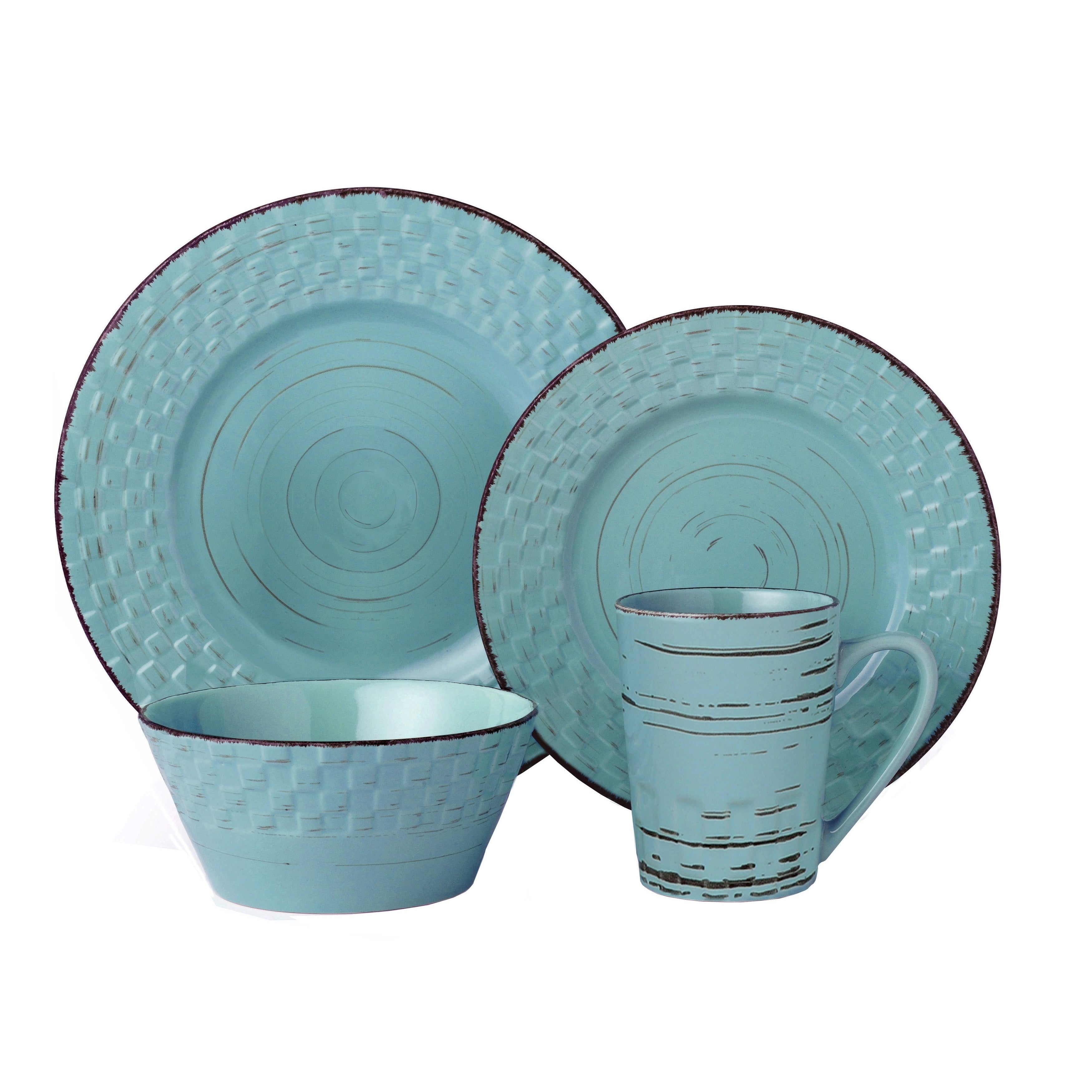 Lorren Home Trends 16 Piece Distressed Weave Dinnerware Set Blue