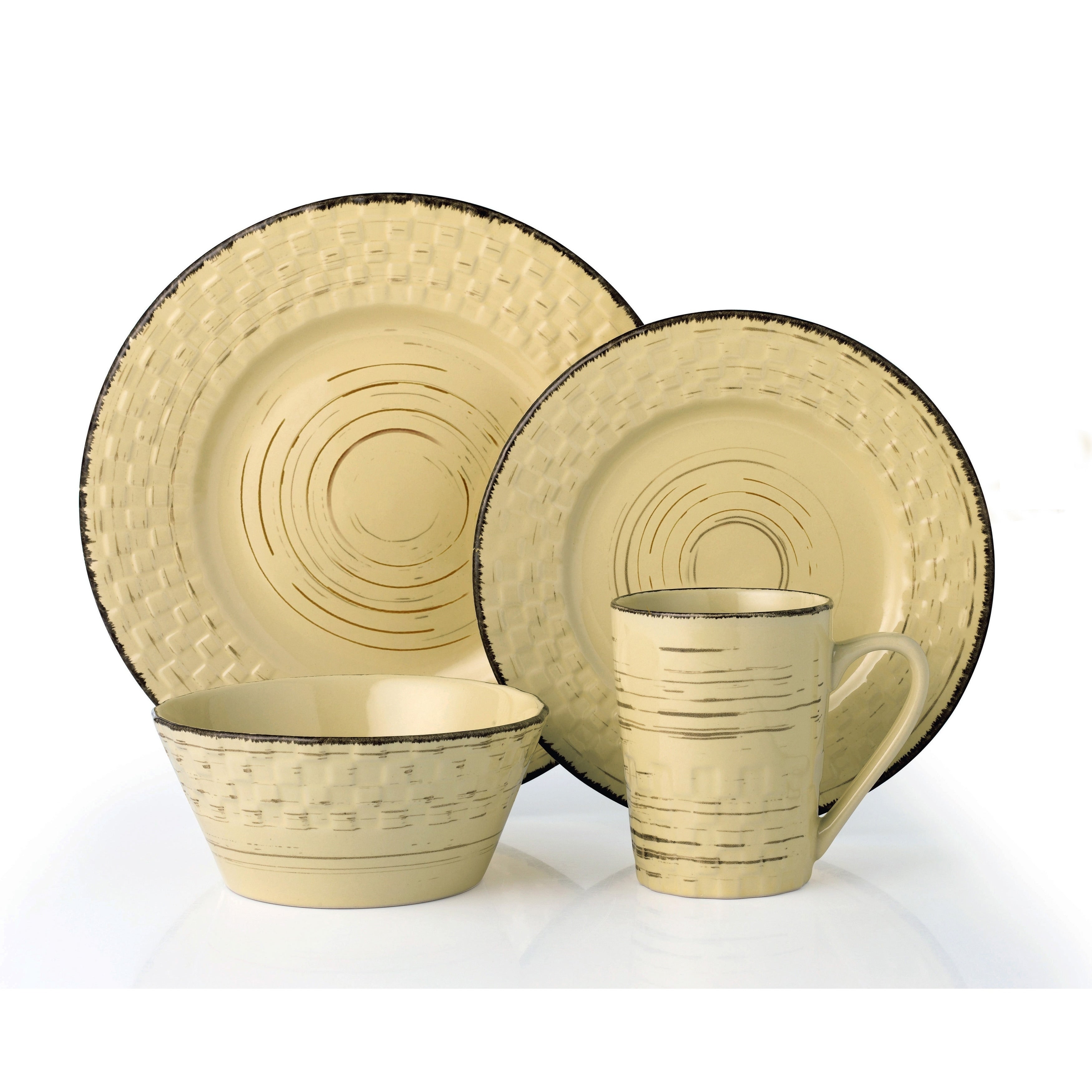 Lorren Home Trends 16 Piece Distressed Weave Dinnerware Set Buttercup