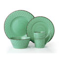 Lorren Home Trends 16 Piece Distressed Weave Dinnerware Set Green