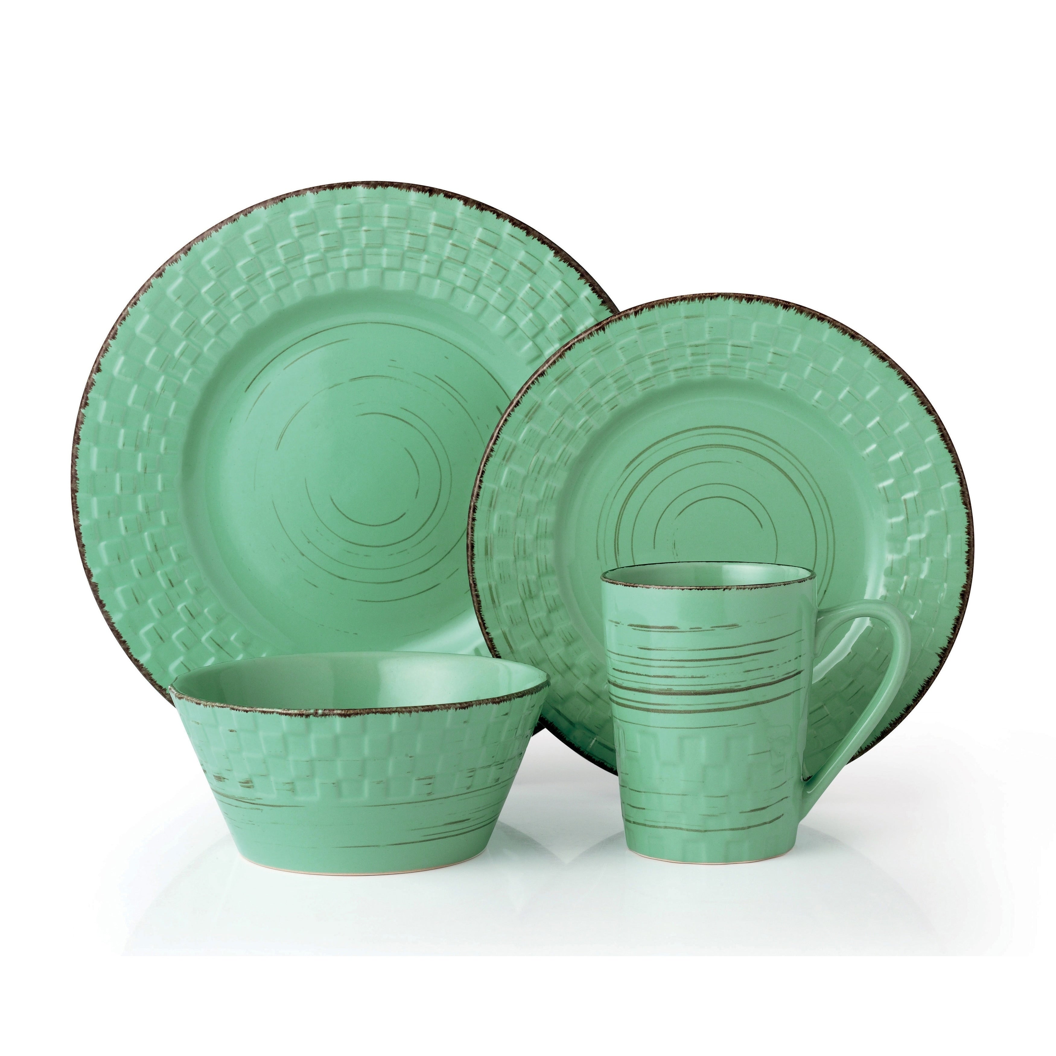 Lorren Home Trends 16 Piece Distressed Weave Dinnerware Set Green
