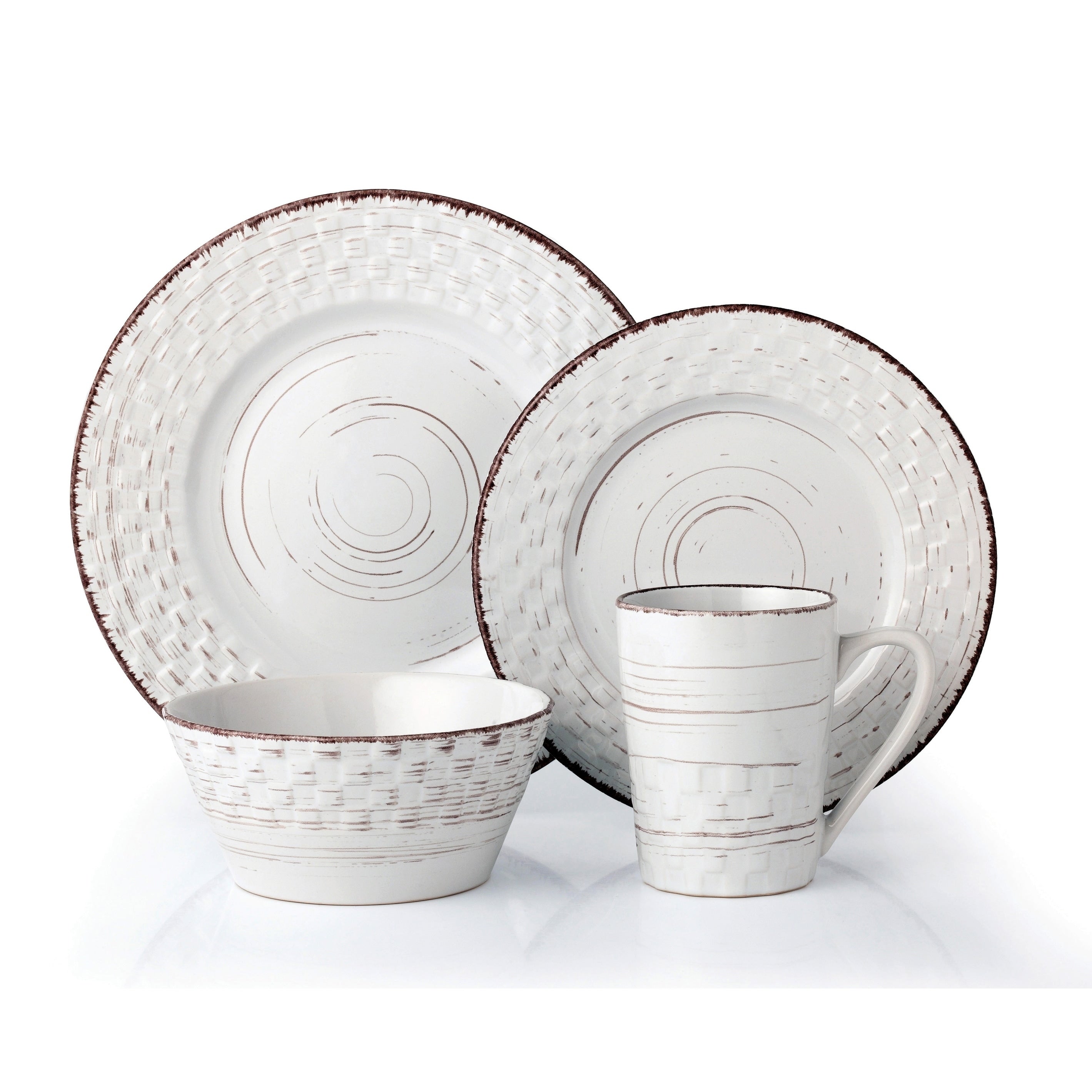 Lorren Home Trends 16 Piece Distressed Weave Dinnerware Set White