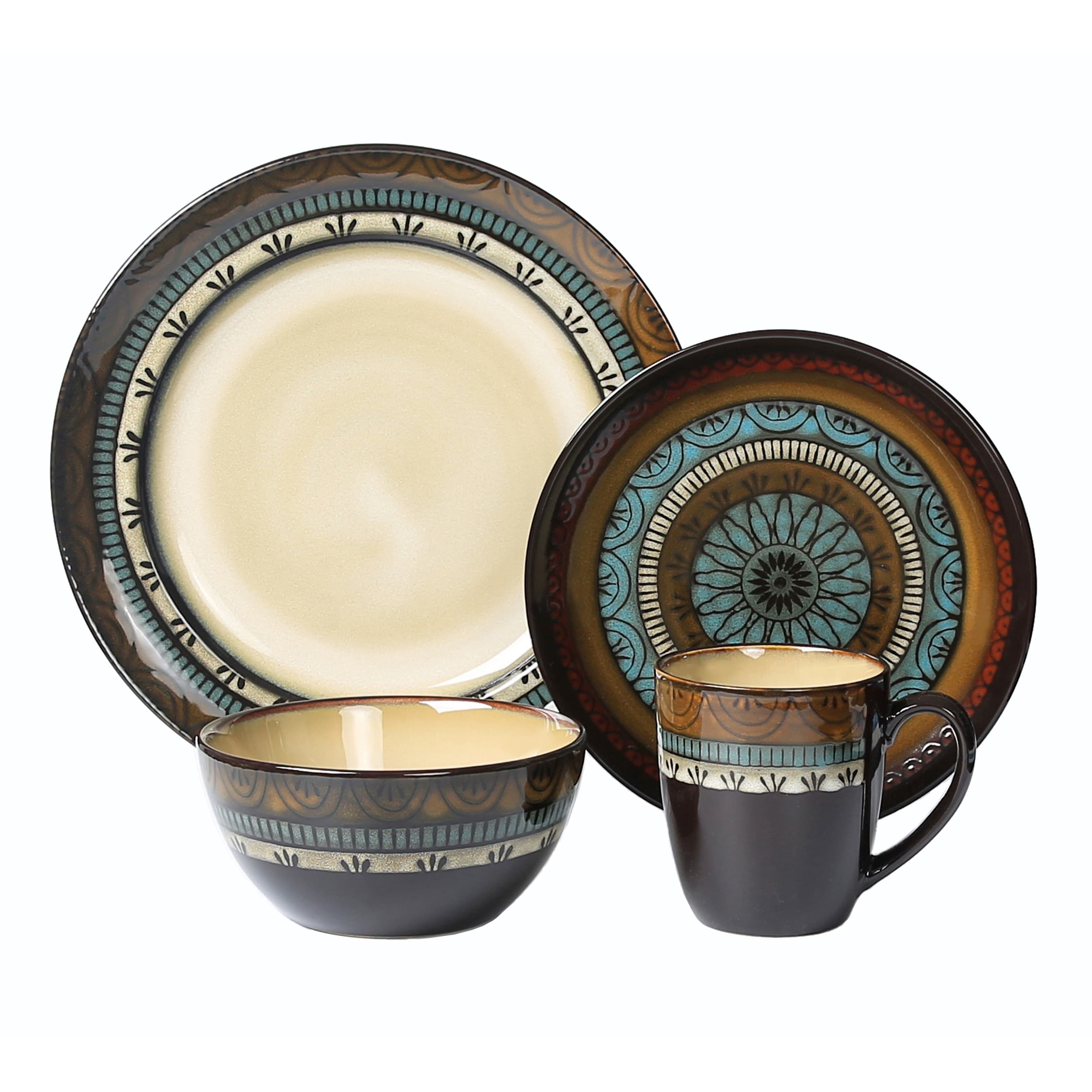 Lorren Home Trends 16 Piece Glazed Dinnerware Mosaic Service For 4
