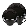 Lorren Home Trends 16 Piece Stoneware Scroll Dinnerware Set Black