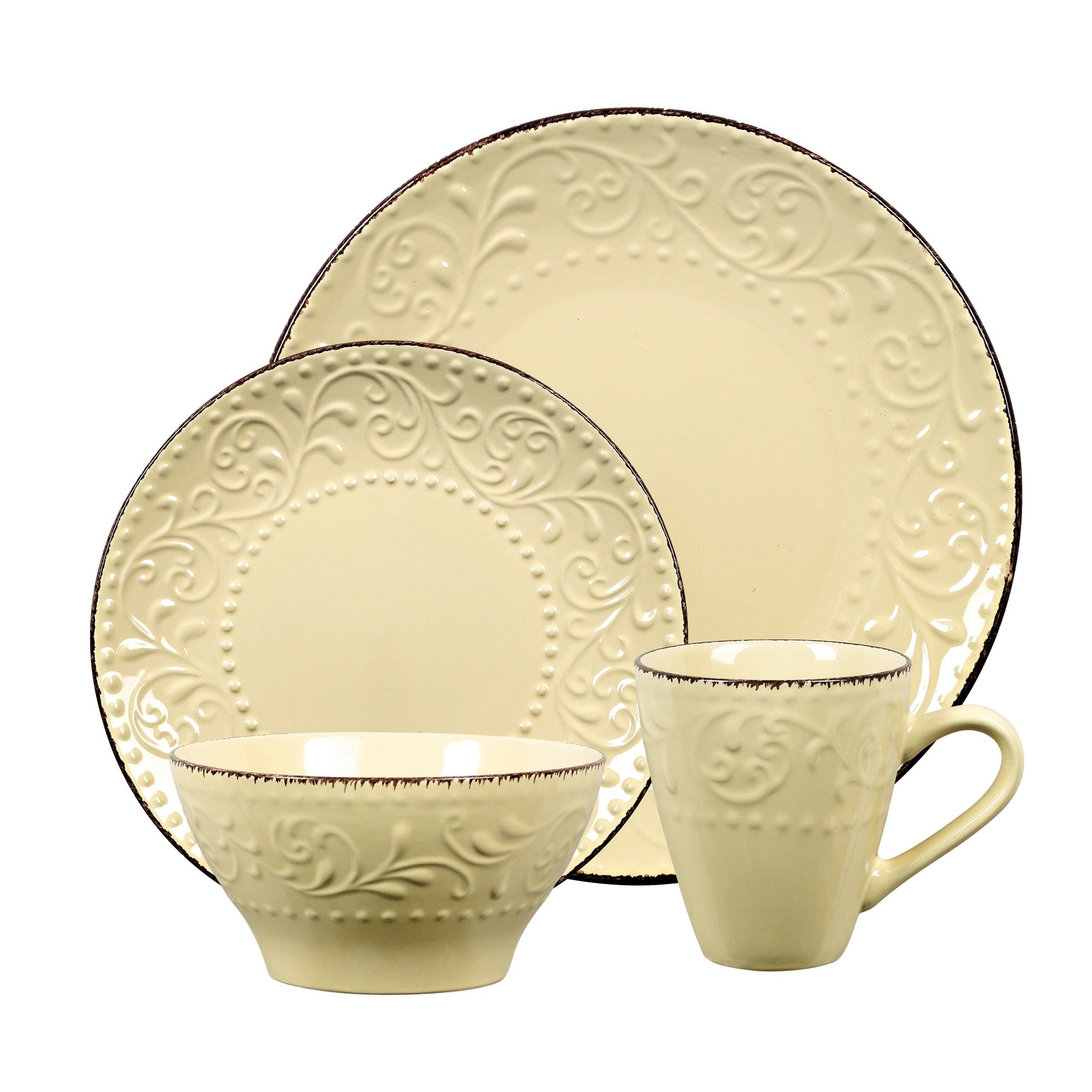 Lorren Home Trends 16 Piece Stoneware Scroll Dinnerware Set Yellow