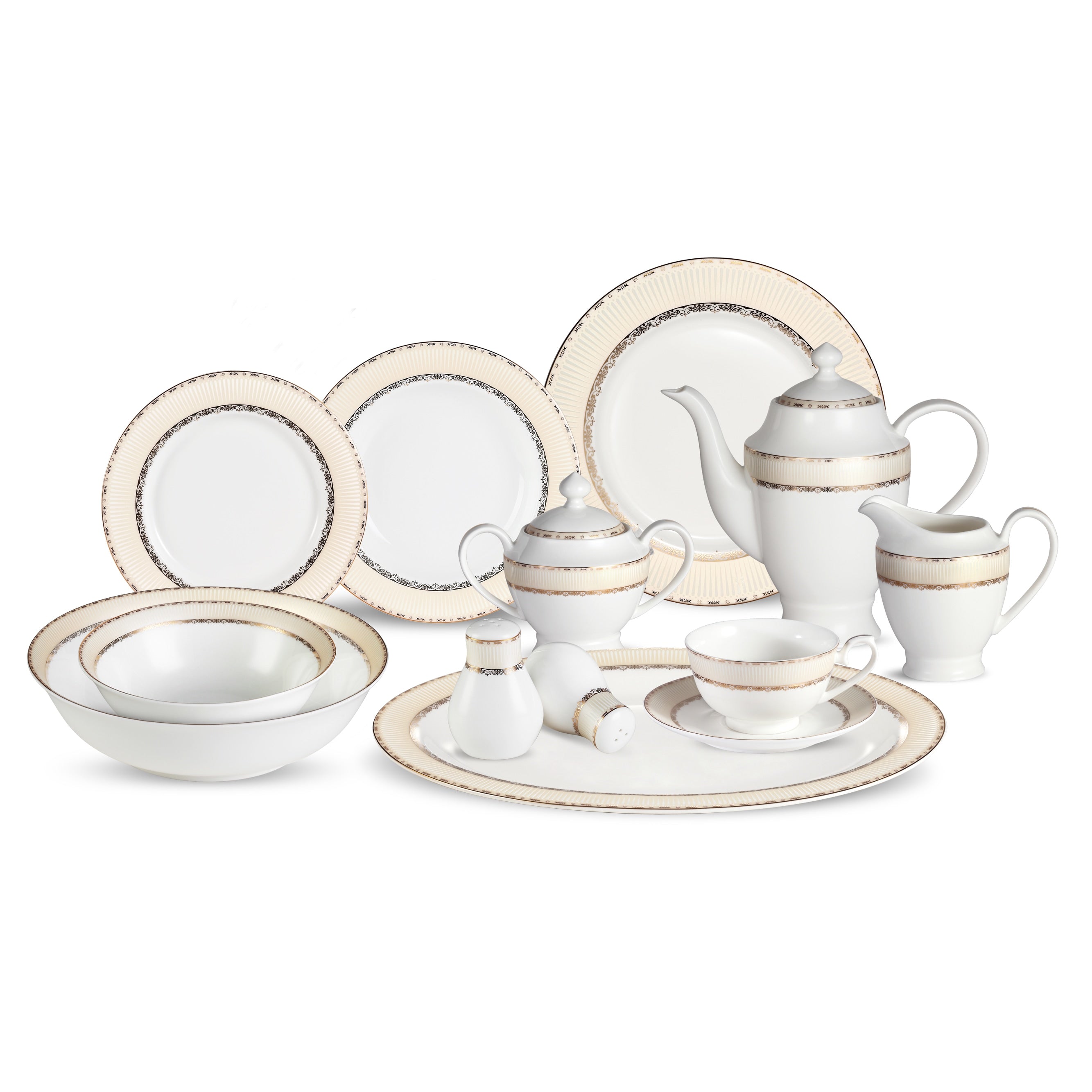 Lorren Home Trends 57 Piece Margaret Bone China Dinnerware Set Service For 8