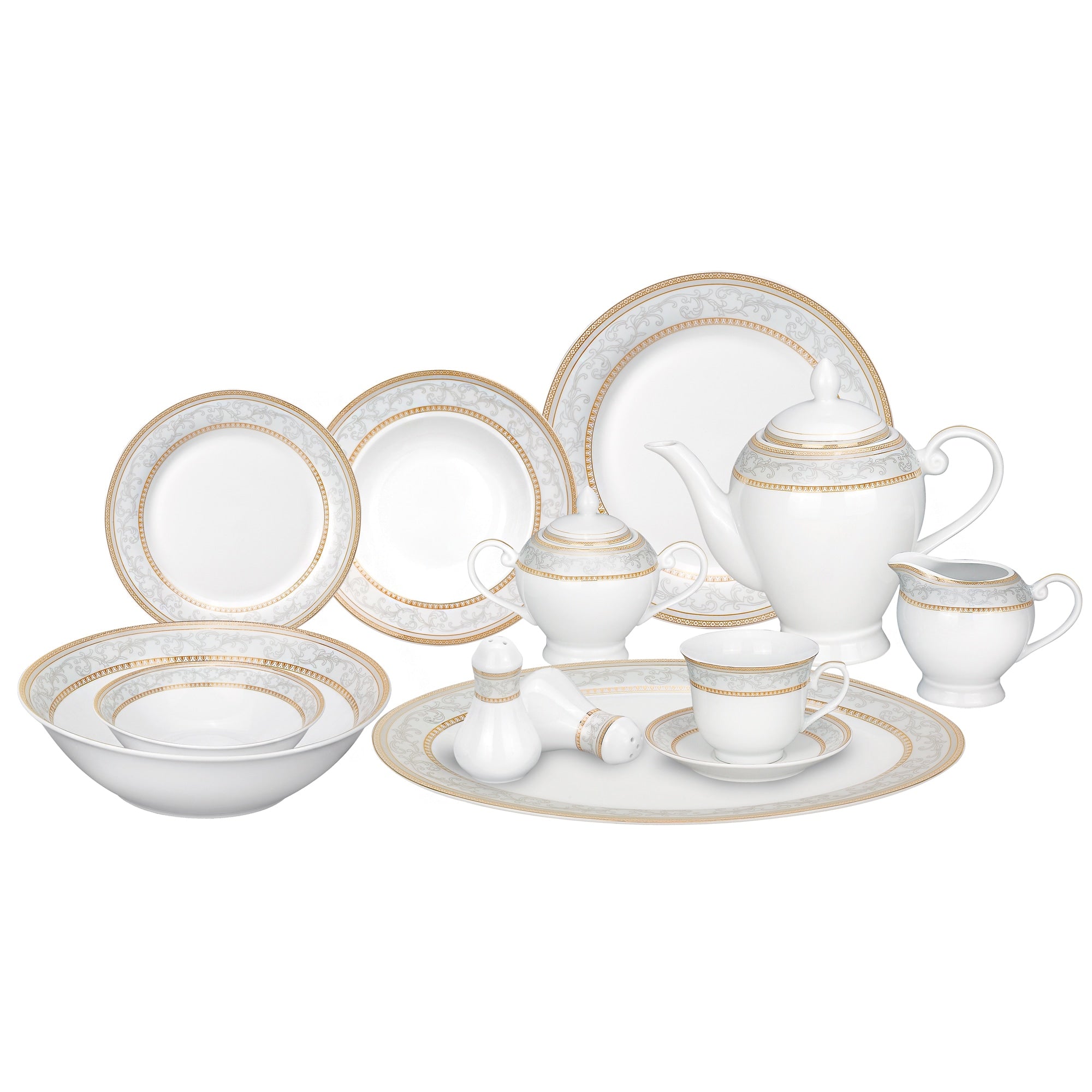 Lorren Home Trends 57 Piece Porcelain Dinnerware Set With Gold Accent