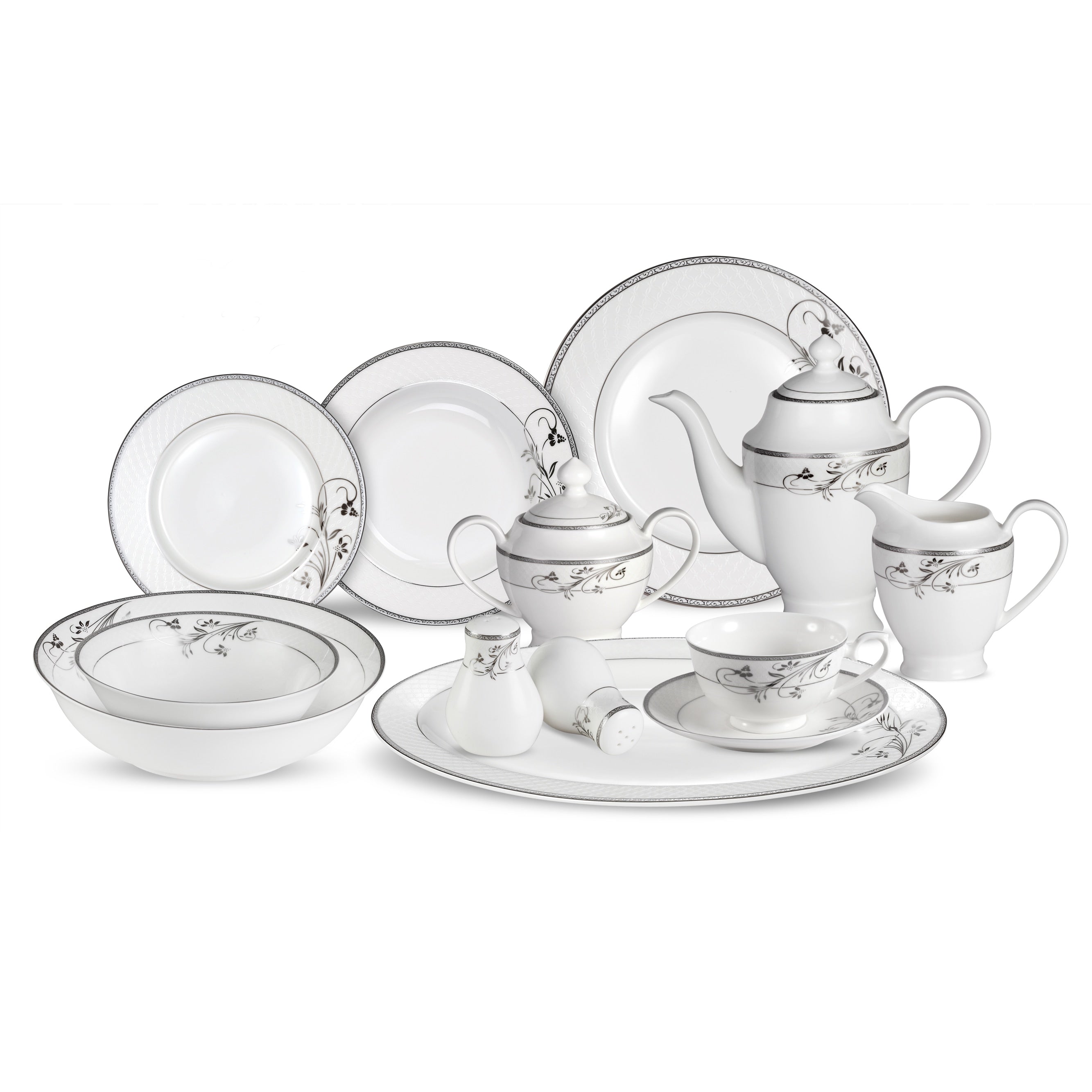 Lorren Home Trends 57 Piece Viola Bone China Dinnerware Set Service For 8