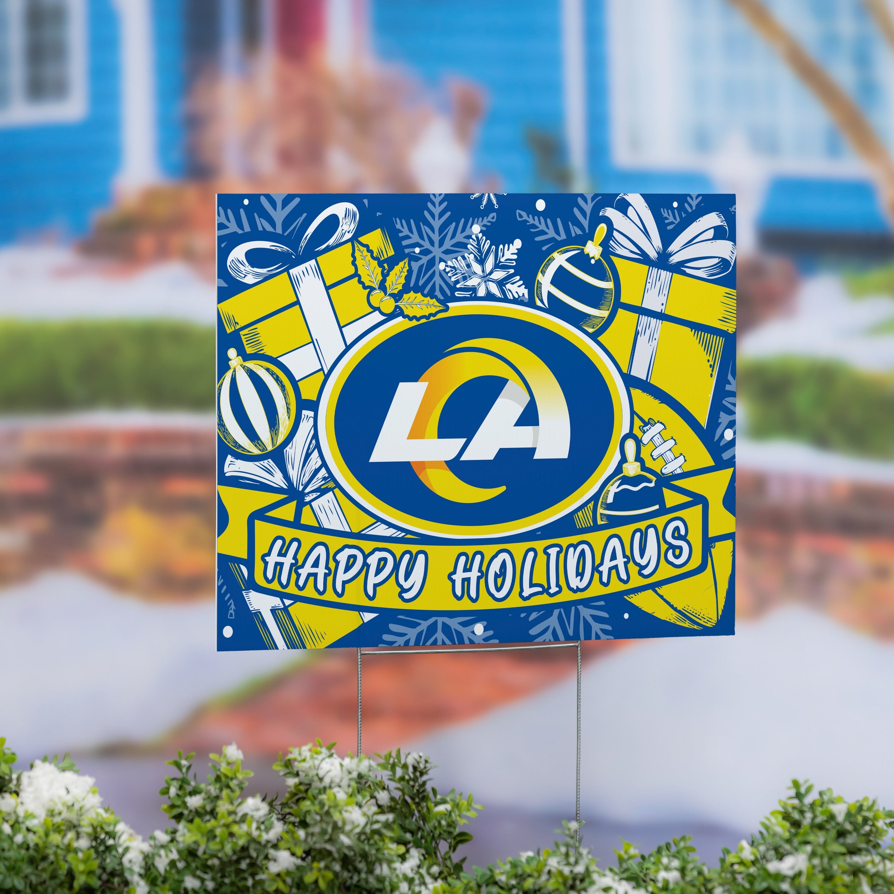 Los Angeles Rams Yard Sign Happy Holidays 24 X 18