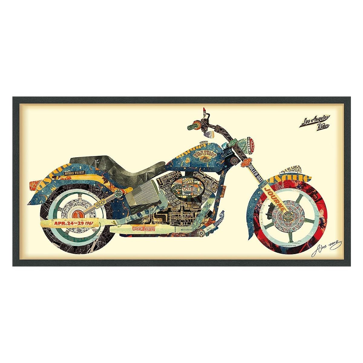 Empire Art Los Angeles Rider Hand Made Signed Art Collage By Ead Artists Co Op Under Tempered Glass In Black Frame