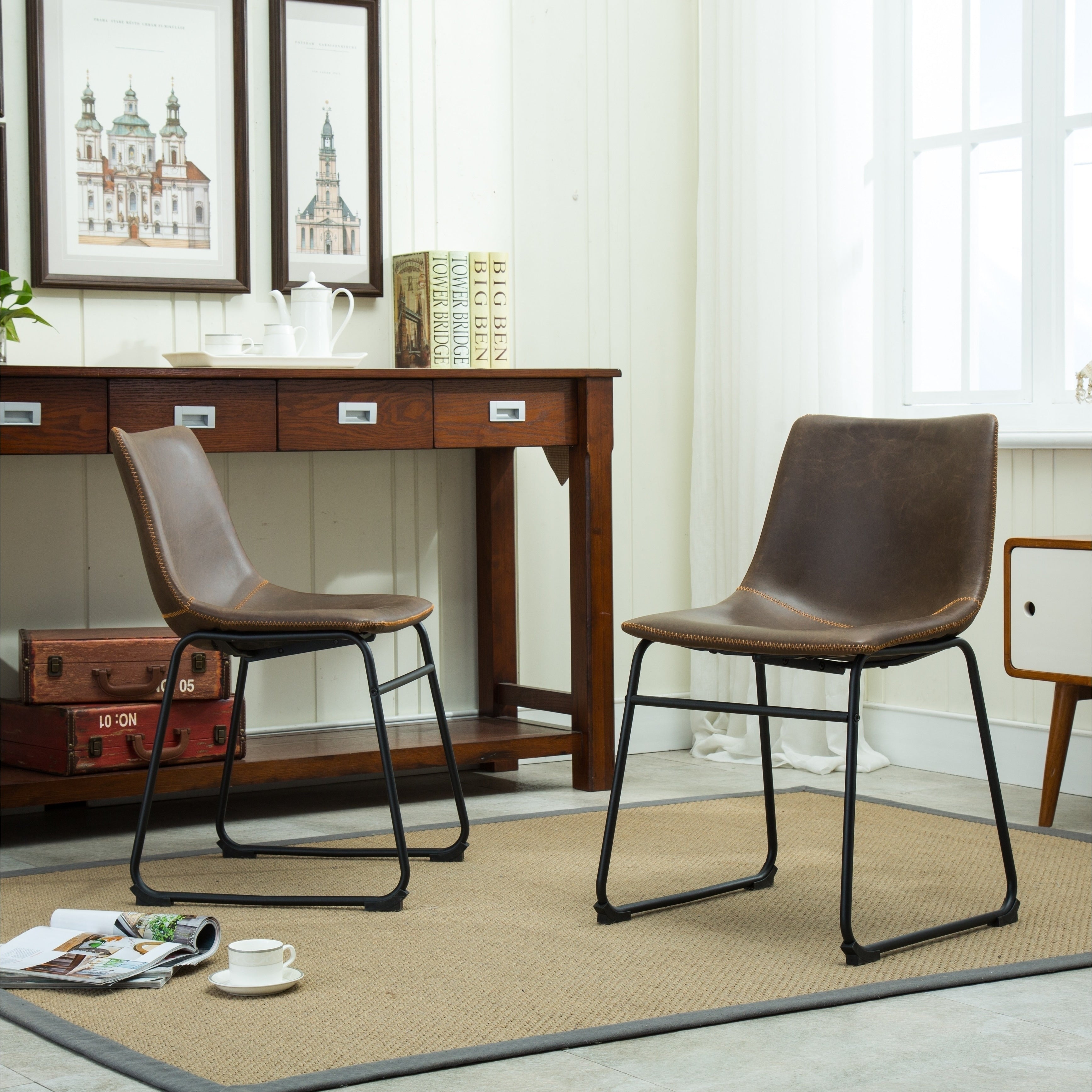 Carbon Loft Inyo Antique Brown Pu Leather Dining Chairs Set Of 2