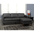 Lou Mid Century Modern Dark Grey Top Grain Leather Tufted Sectional Sofa