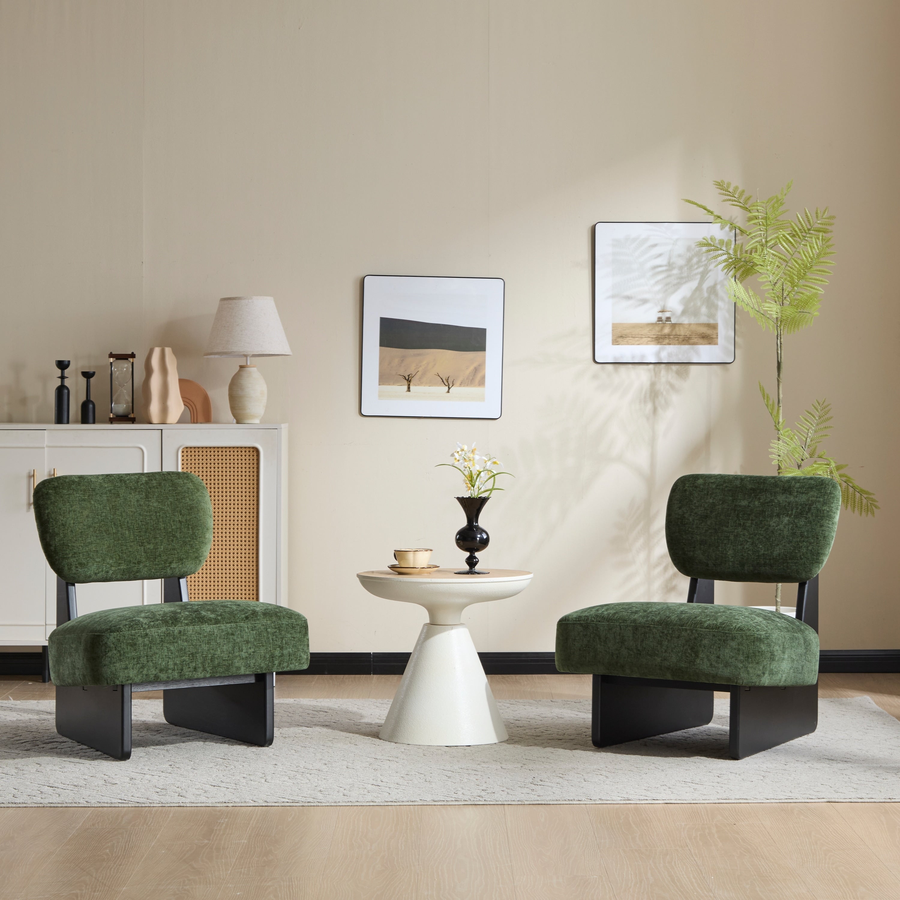 Lounge Chair Accent Chair Padded Chair Set Of 2 With Wood Frame Black Green Side Chair Corner Chair Dressing Chair
