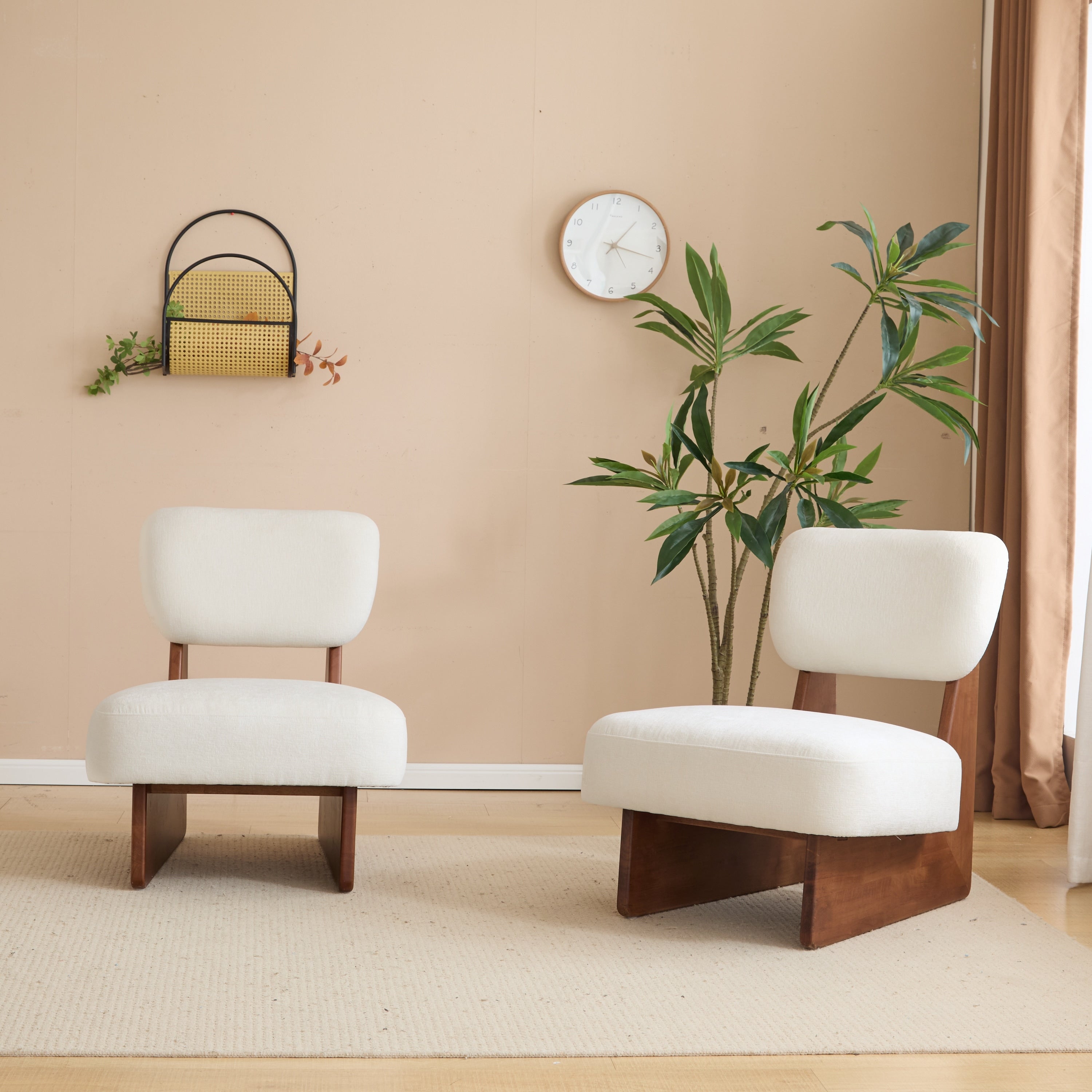 Lounge Chair Accent Chair Padded Chair Set Of 2 With Wood Frame Side Chair Corner Chair Beige Walnut Dressing Chair