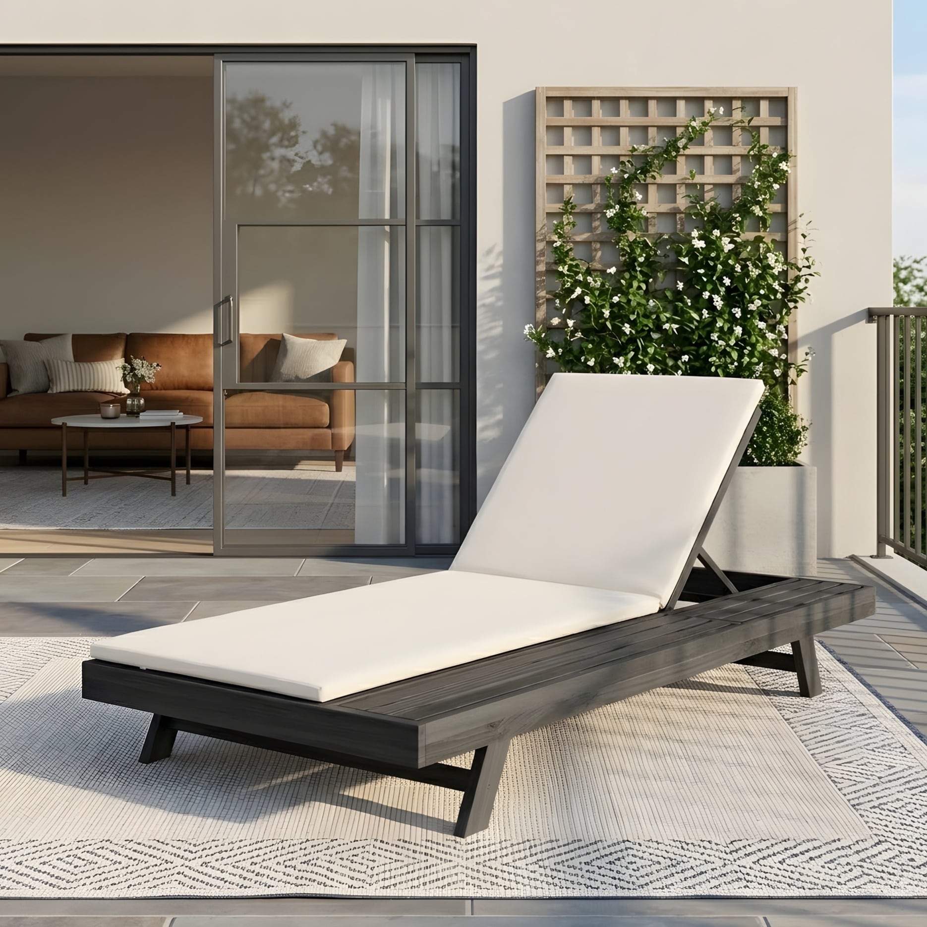 Lounge Chair Set With Open Sided Design Black Lacquered Locust Wood Frame With Waterproof Cushions