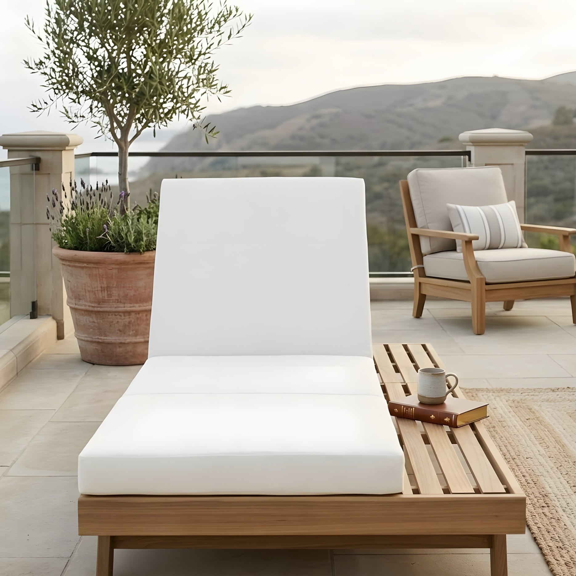 Lounge Chair Set With Open Sided Design Solid Wood Frame With Casual Cushions