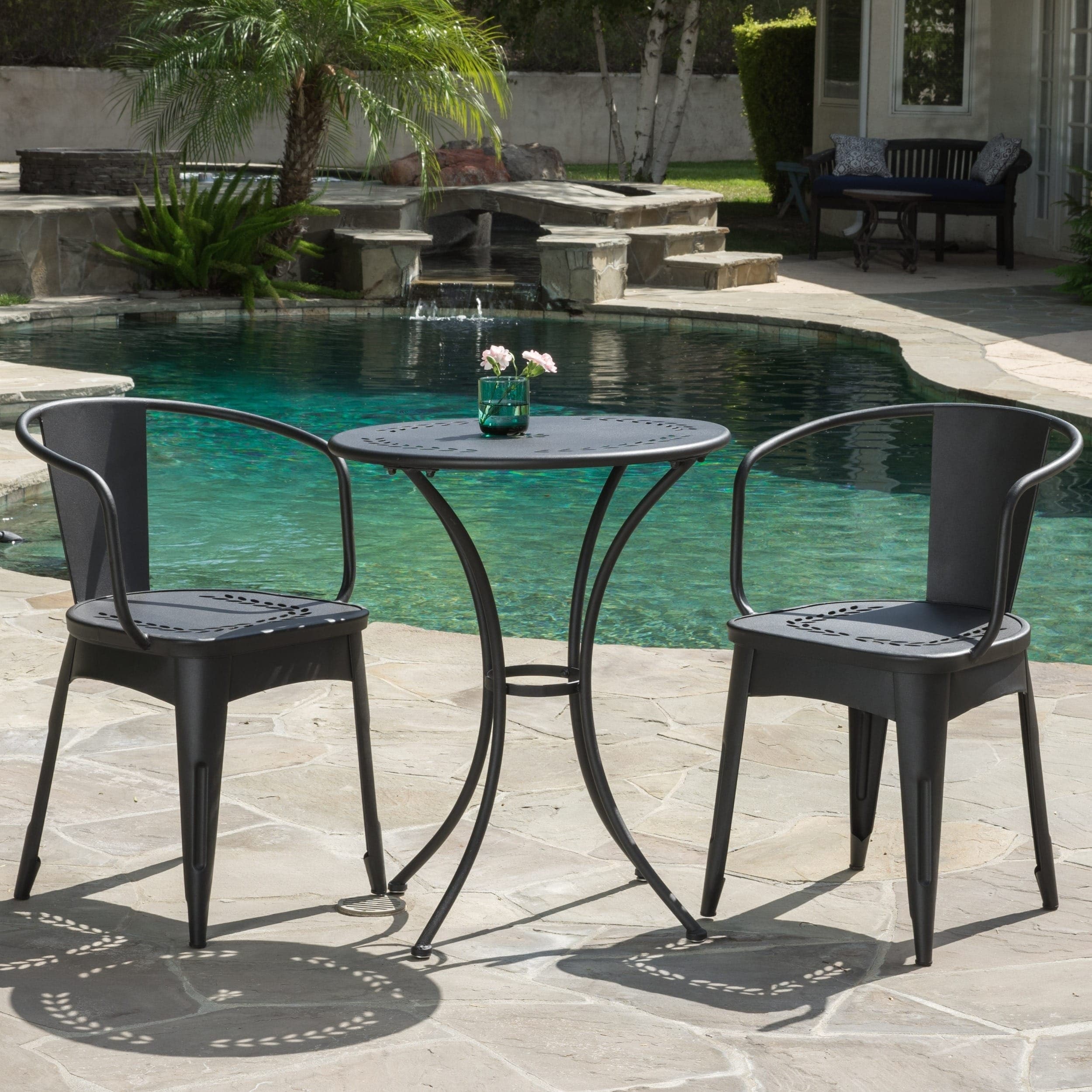 Lourdes Outdoor 3 Piece Cast Bistro Set By Christopher Knight Home