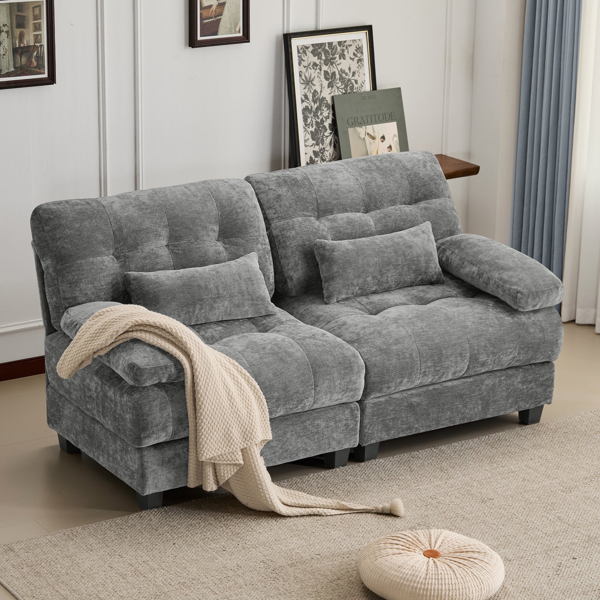 Loveseat 2 Seater Sofa Couch With 2 Pillows 4 Position Reclining Sleeper Sofa Couch With Adjustable Backrest