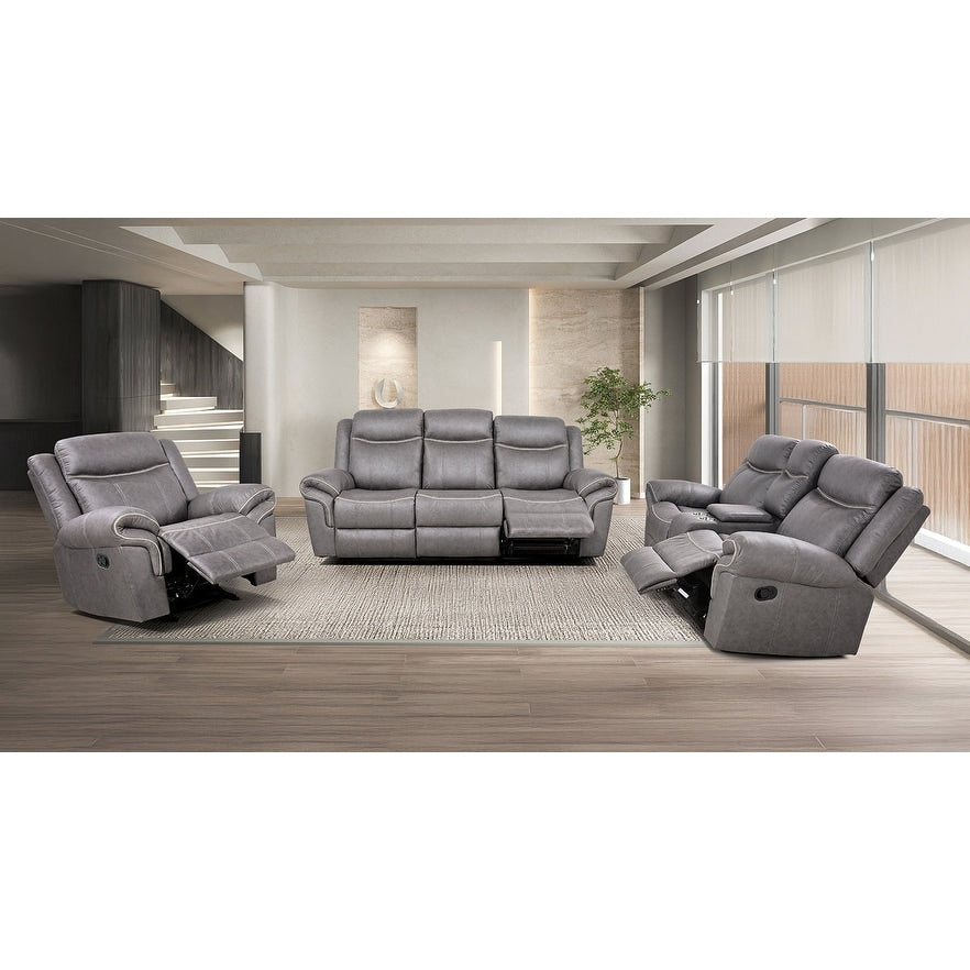 Loveseat Chair Sofa Recliner Set Gray Finish Storage Center Console