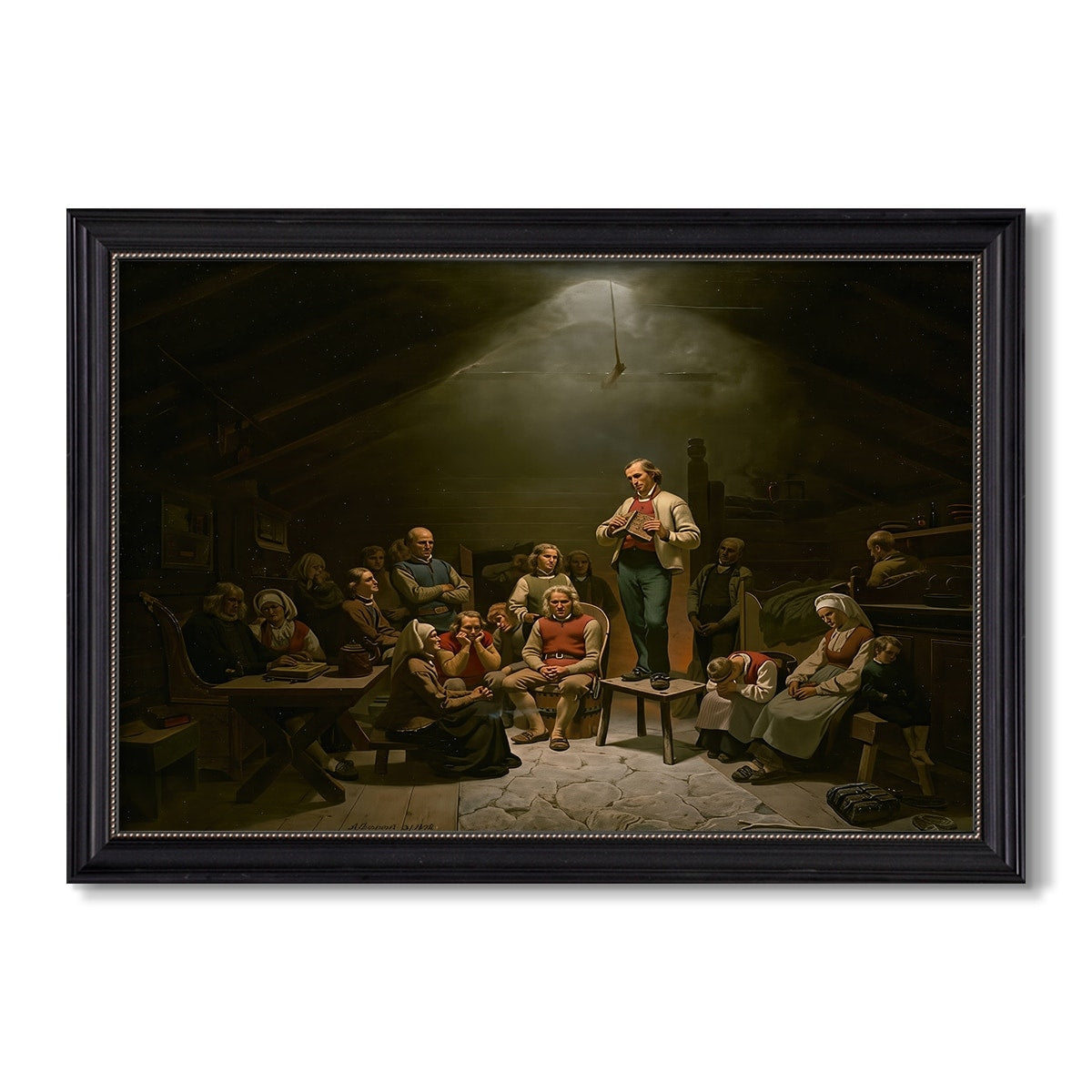 Low Church Devotion 1848 Adolph Tidemand Custom Framed Canvas