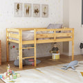 Low Loft Twin Bed With Ladder Solid Pine Wood Frame Walnut Finish