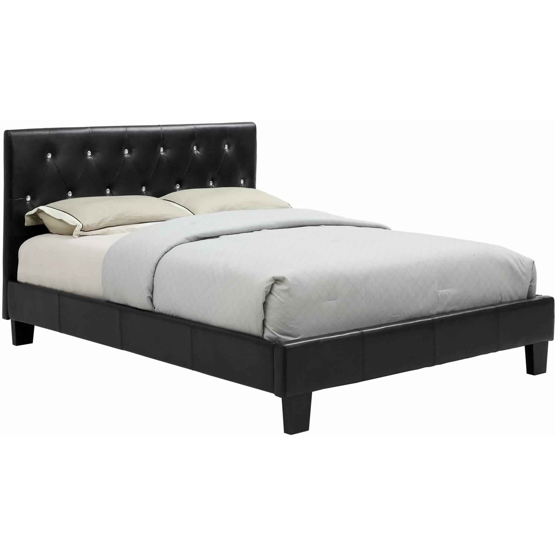 Low Profile California King Size Bed With Button Tufted Headboard Black