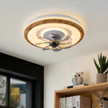 Low Profiled Ceiling Fan Light Farmhouse Wood Finish Flush Mount Ceiling Light 19 Inches
