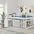 Low Study Twin Loft Bed With Rolling Desk And Storage Cabinet