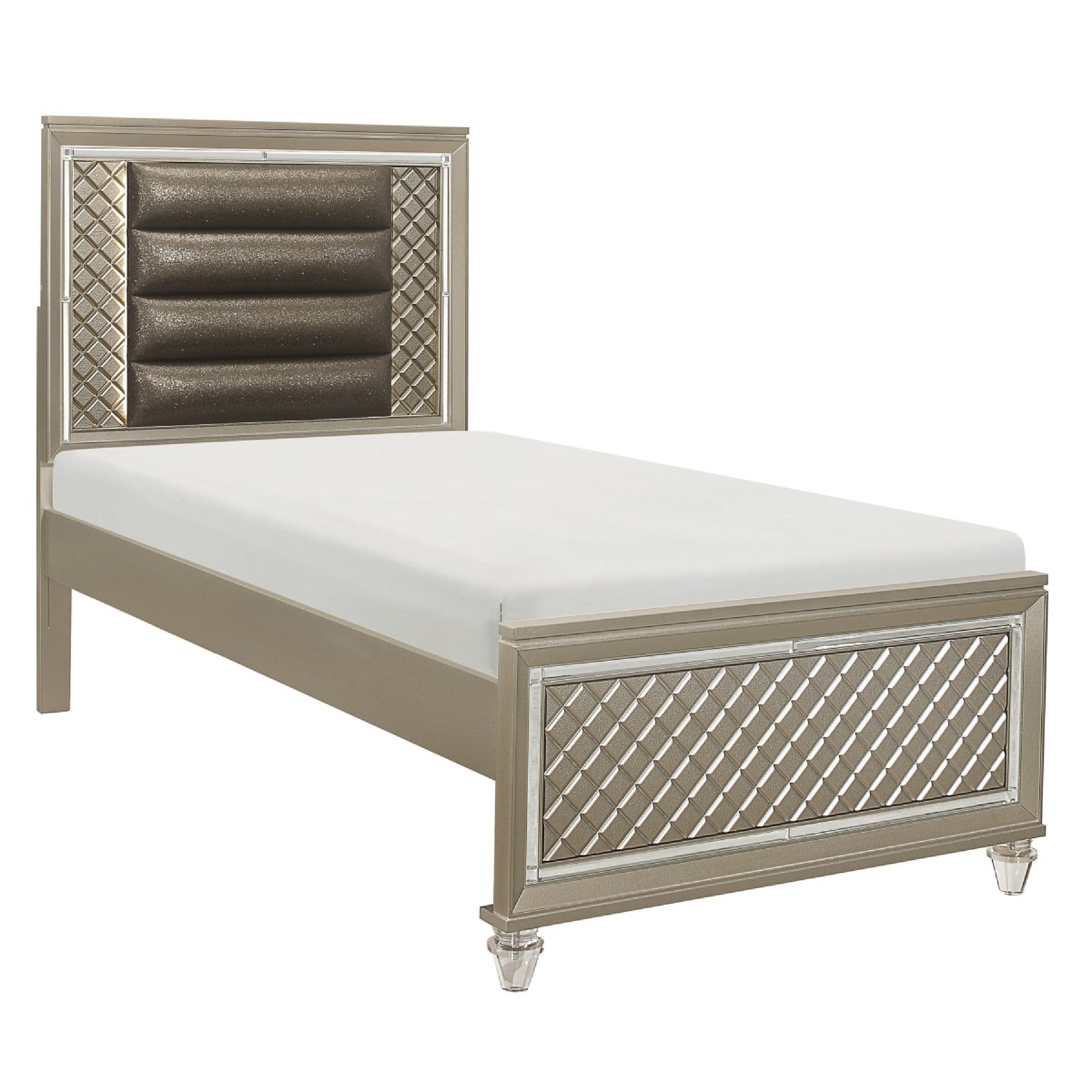 Loy Twin Bed Led Headboard Faux Leather Upholstery Champagne Gray