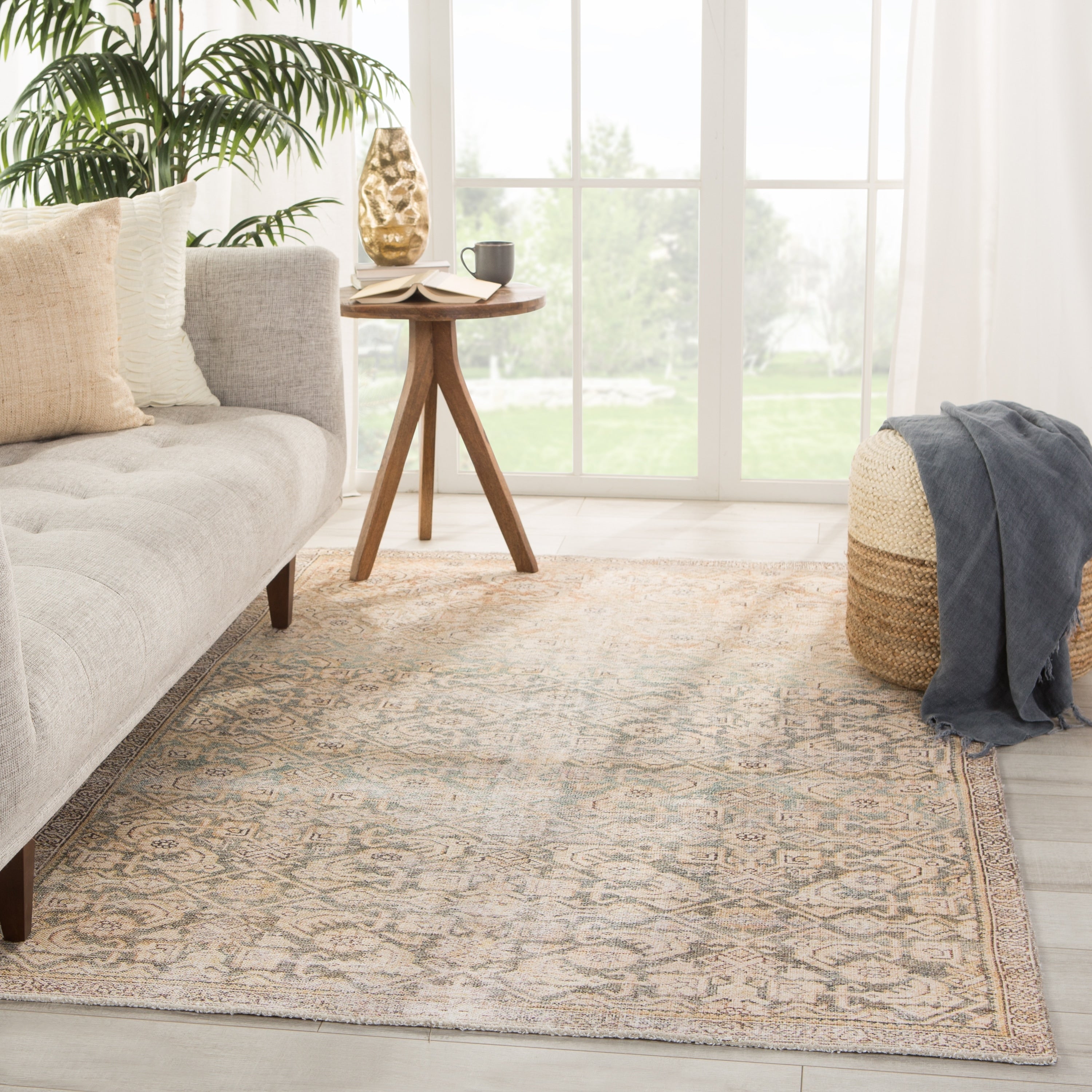 The Curated Nomad Durlston Trellis Gold Green Cotton Mix Area Rug