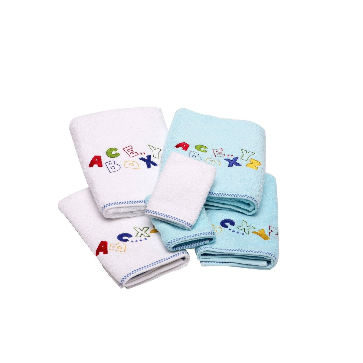 Lucia Minelli Kids Alphabet Embroidered 6 Piece Luxury Soft Turkish Cotton Towel Set
