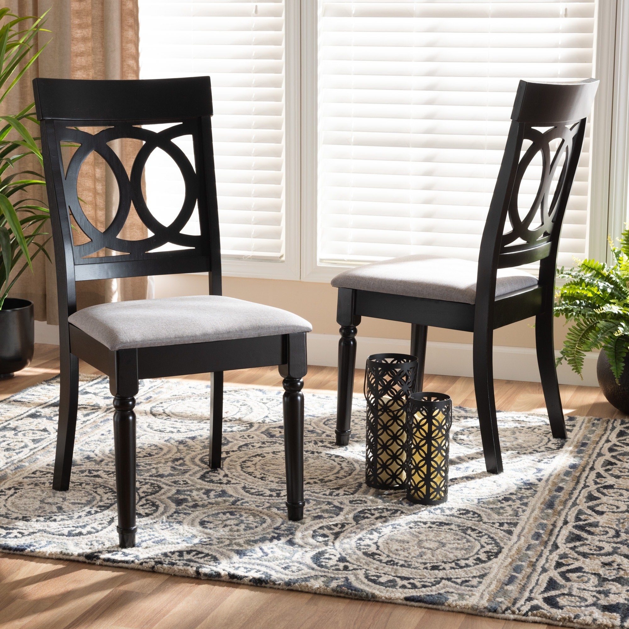 Lucie Modern Grey Fabric And Espresso Brown Wood 2 Pc Dining Chair Set