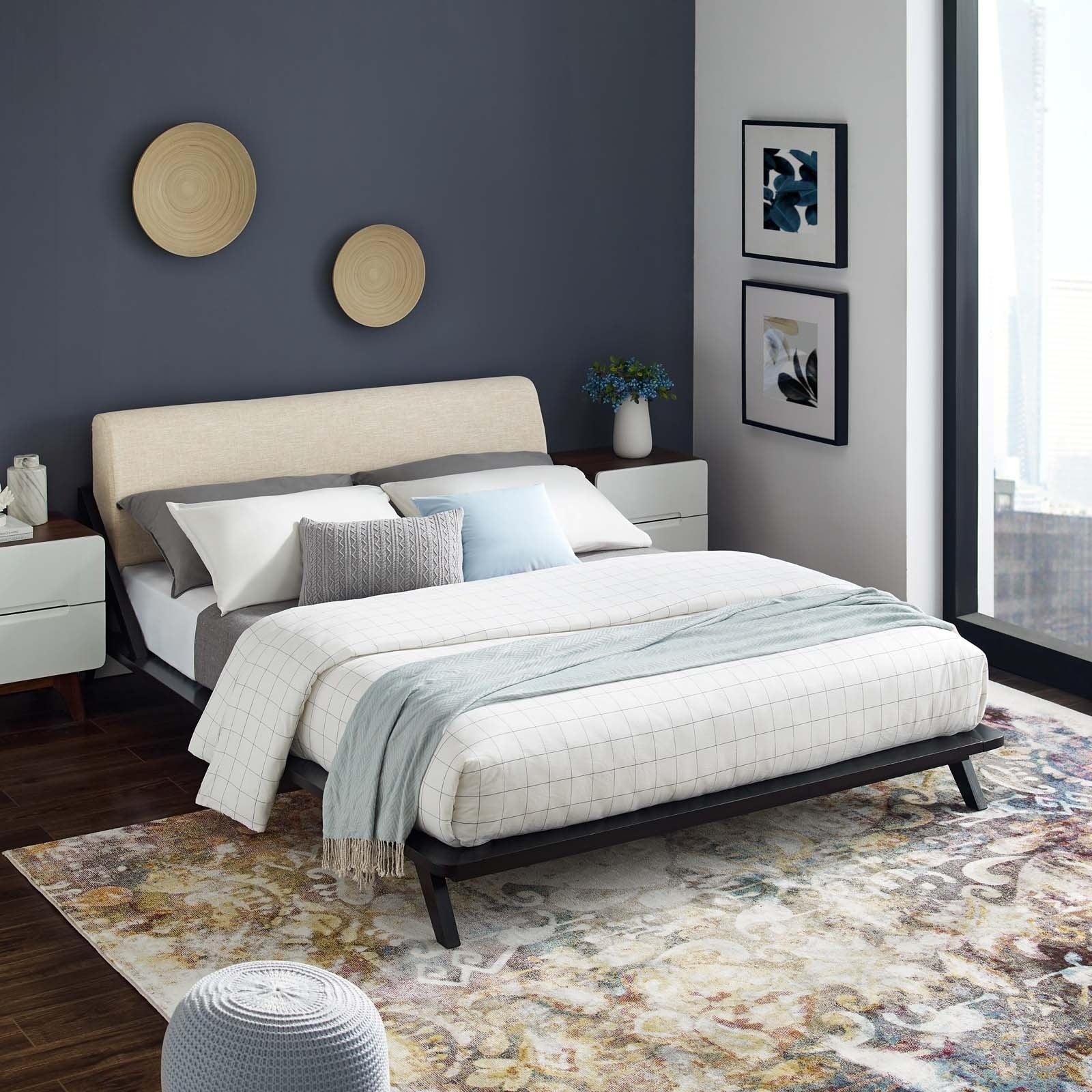 Luella Queen Upholstered Fabric Platform Bed N A