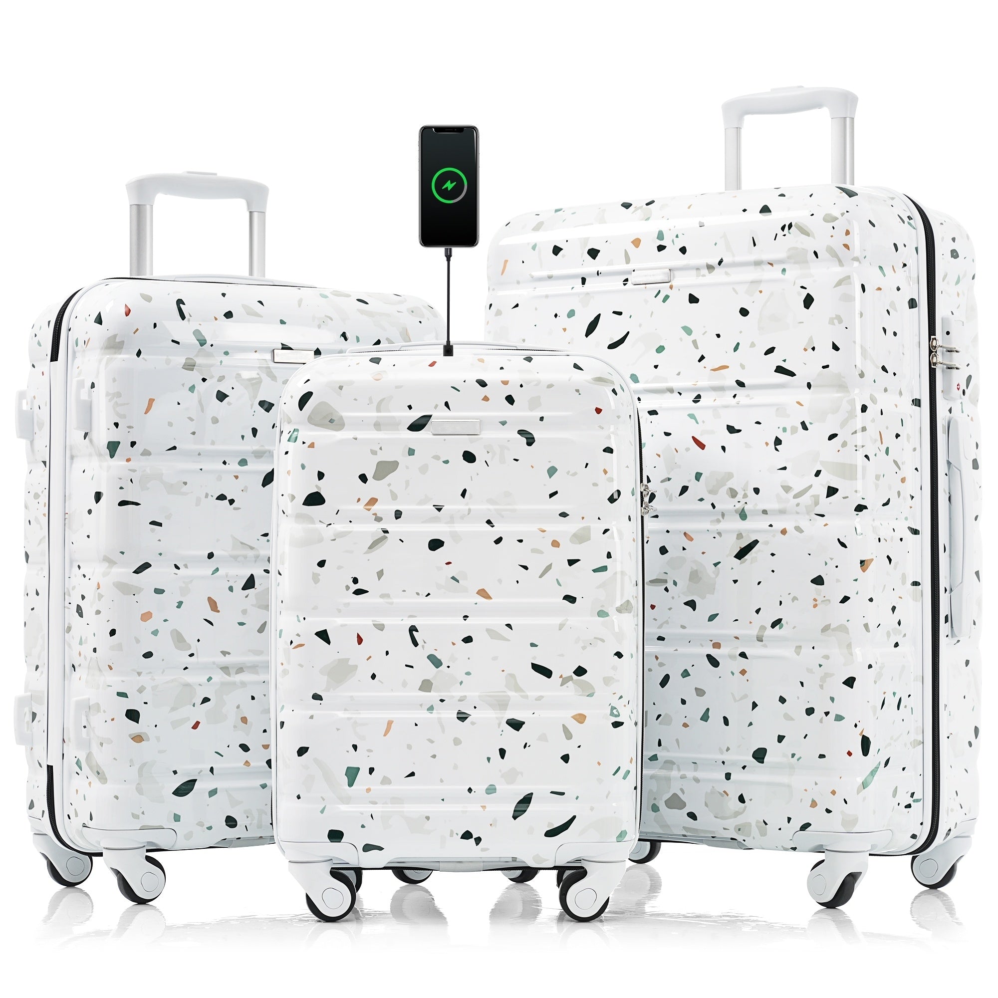 Luggage Set Of 3 20 Inch With Usb Port Airline Certified Carry On Luggage Abs Pc Hard Shell Luggage With Spinner Wheels