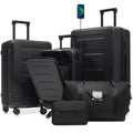 Luggage Sets 5 Piece With Front Opening Hardside Expandable Carry On Suitcase Set With Double Spinner Wheel With Usb Port
