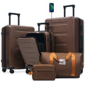 Luggage Sets 5 Piece With Front Opening Hardside Expandable Carry On Suitcase Set With Double Spinner Wheel With Usb Port