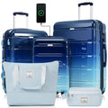 Luggage Sets 5 Piece 20 Inch With Usb Port Abs Durable Suitcase With Travel Bag Abs Pc Hard Shell Luggage With Spinner Wheels