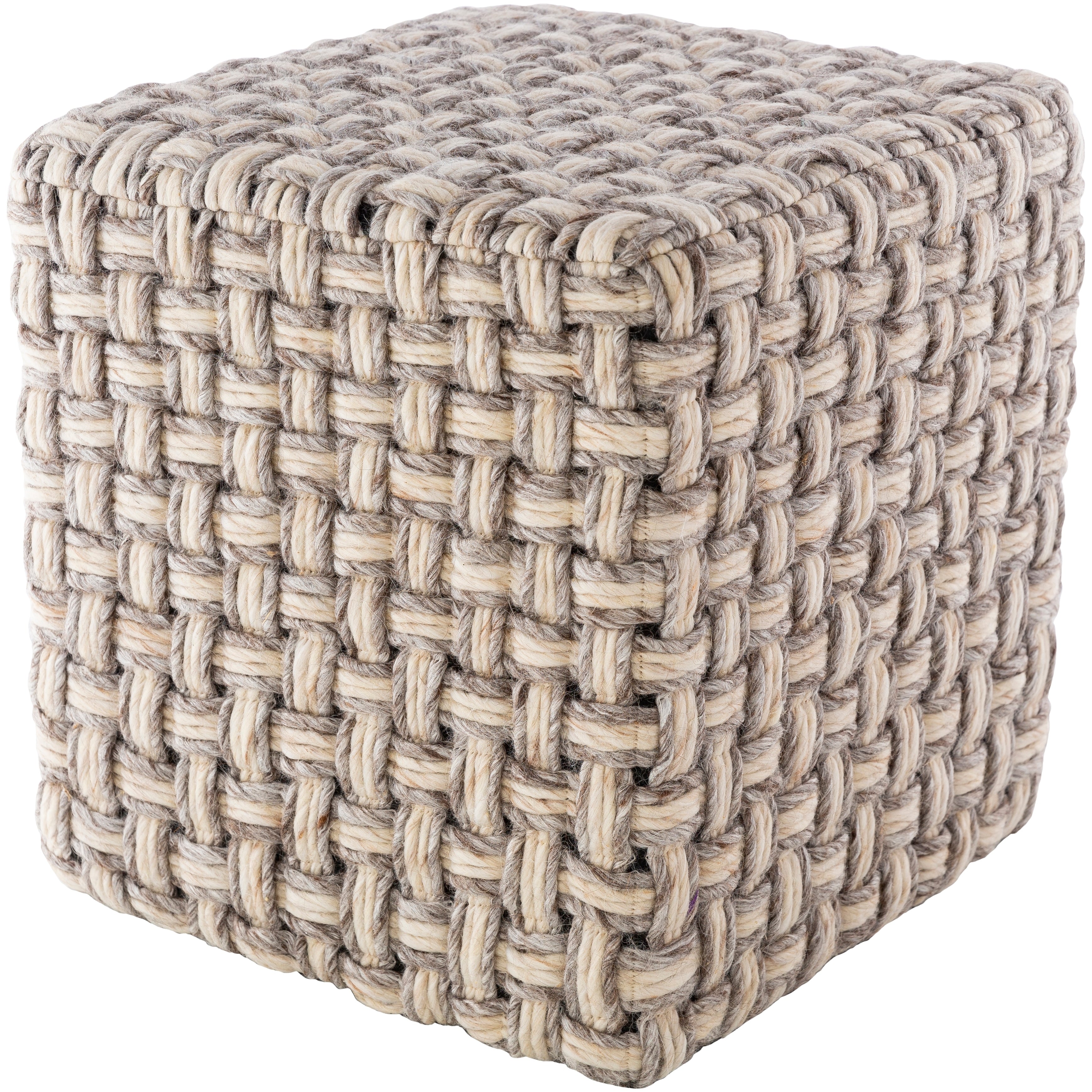 Luisa Modern Wool Basket Weave 18 Inch Square Pouf