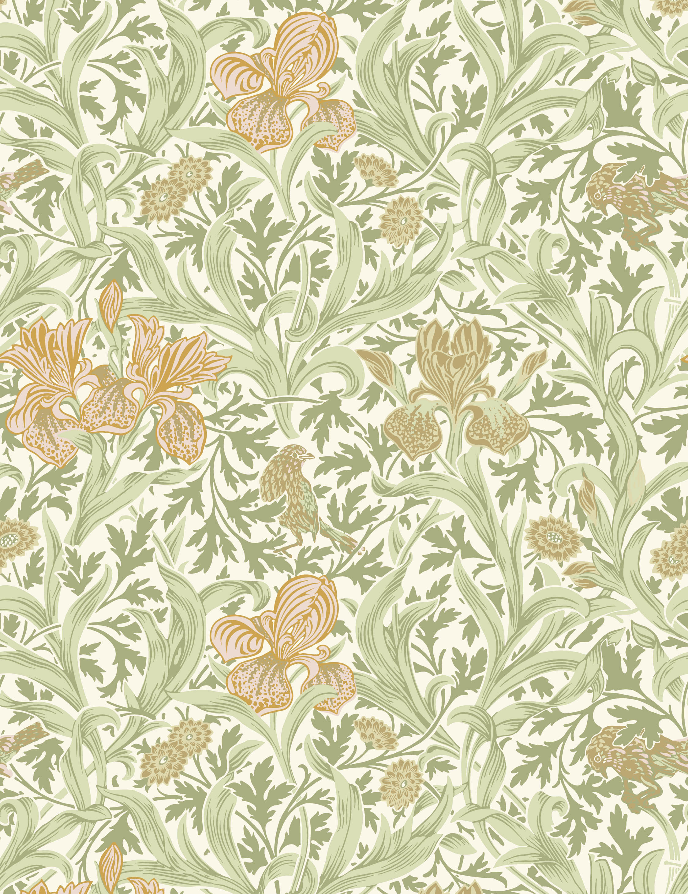 Iris Wallpaper Swatch by Morris & Co. , Light Green