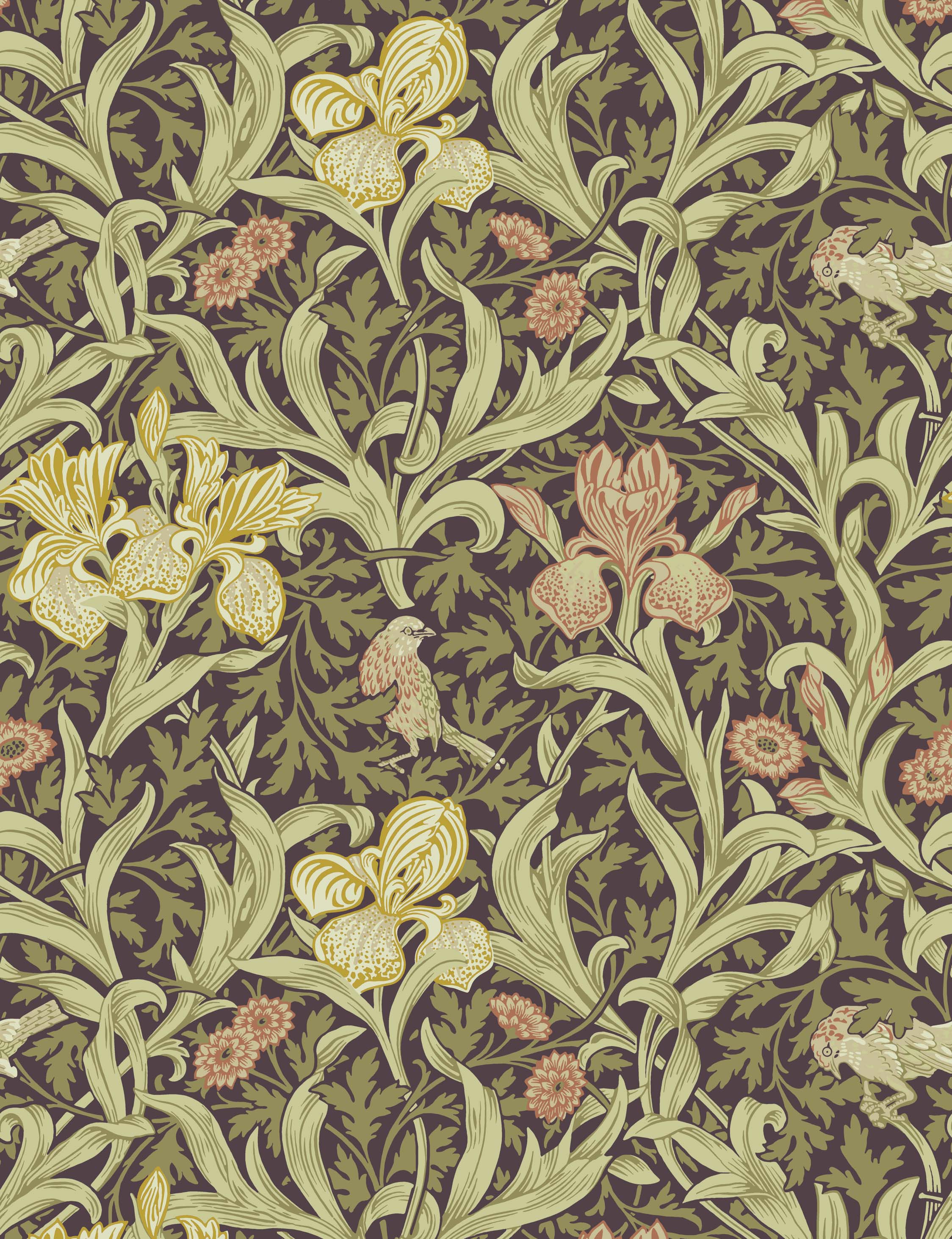 Iris Wallpaper Swatch by Morris & Co. , Plum