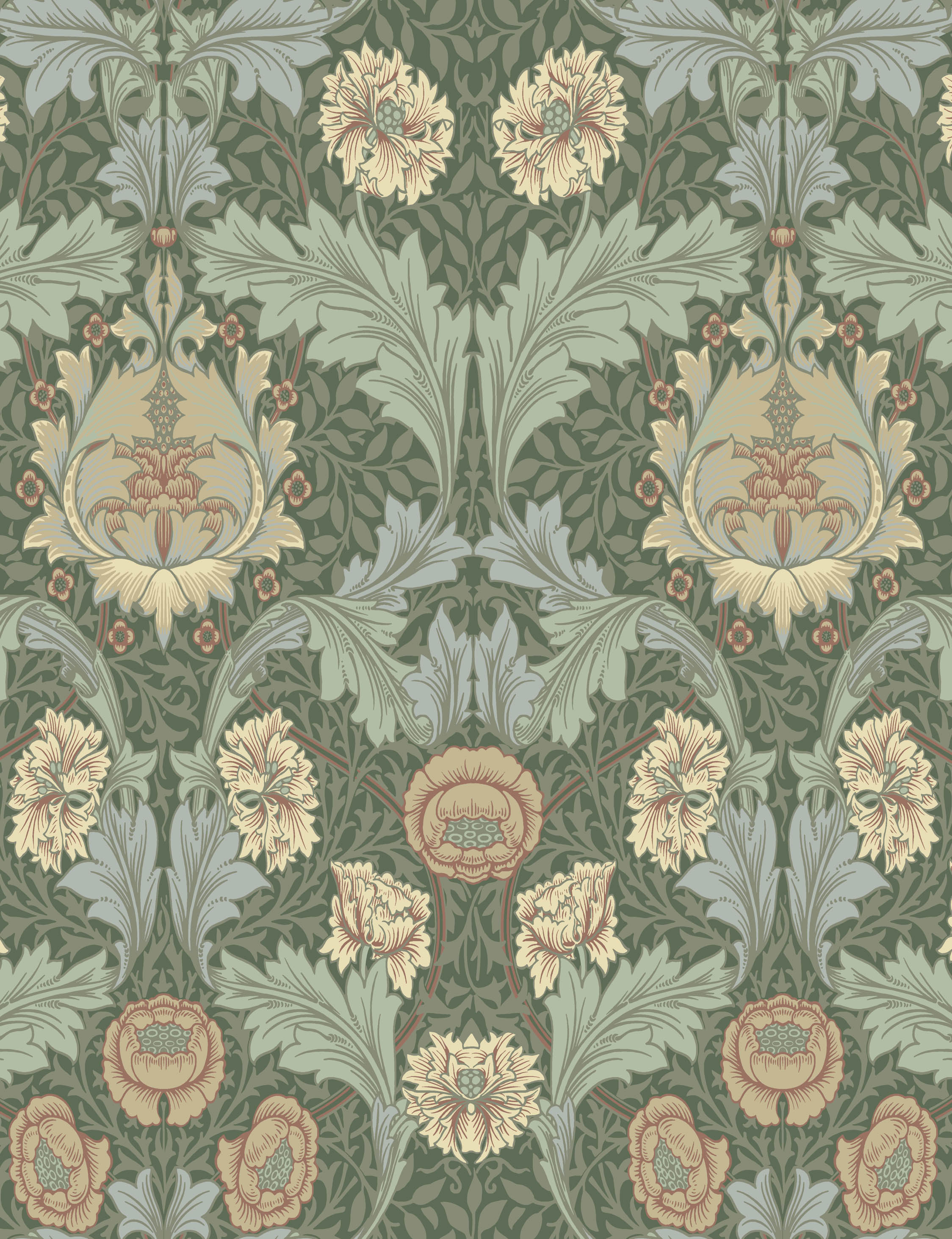 Myrtle Wallpaper Swatch by Morris & Co. , Sea Green