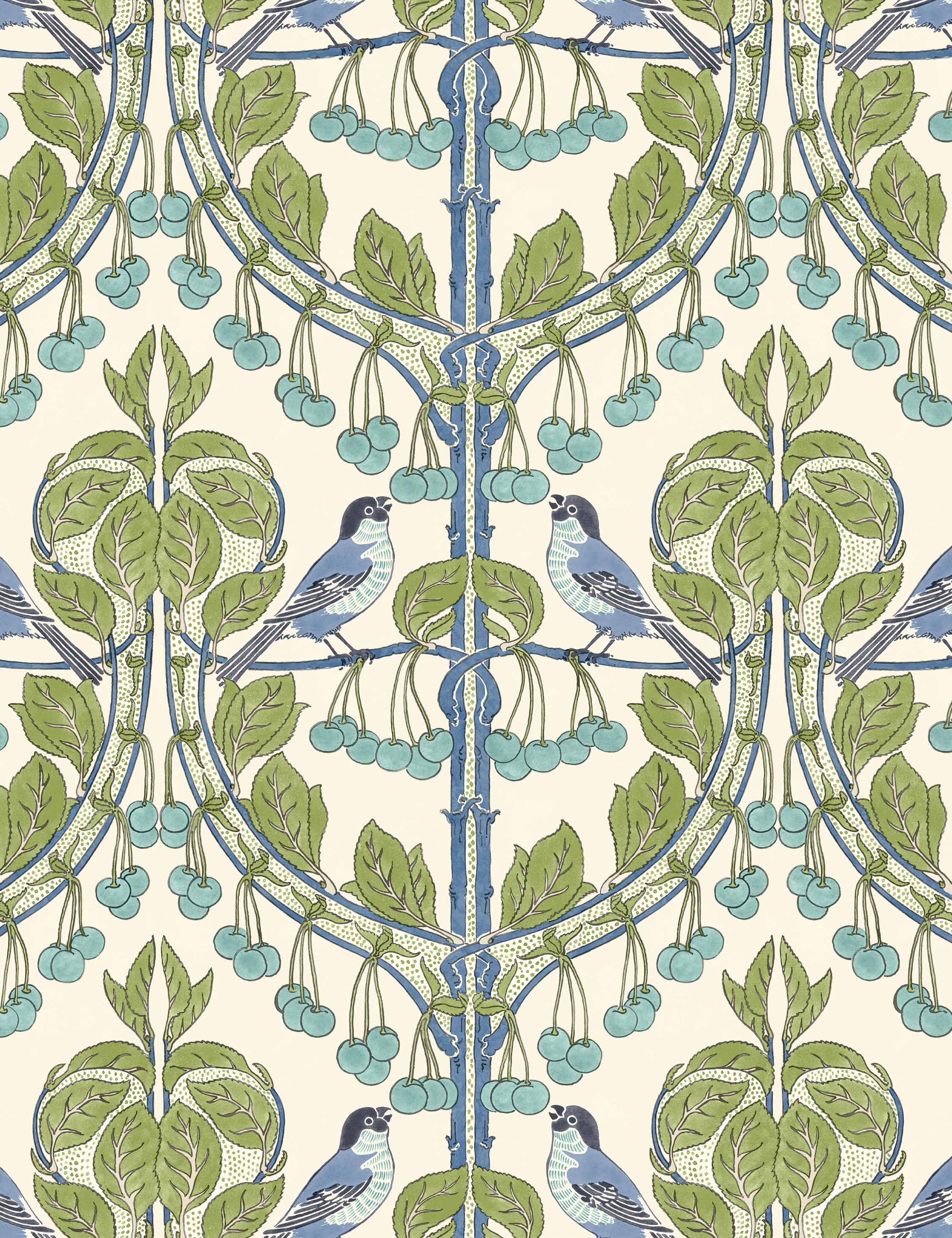 Linfield Wallpaper Swatch, Green and blue