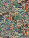 Lorelle Wallpaper Swatch, Red and Teal